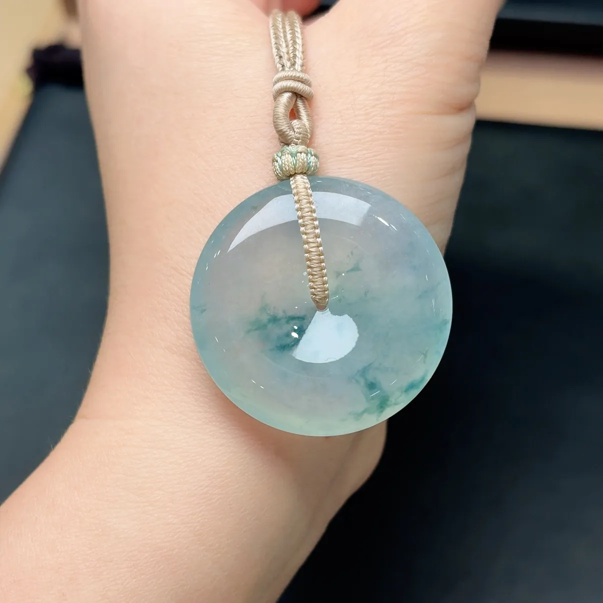 冰飘花平安扣吊坠 尺寸34.2-6.4