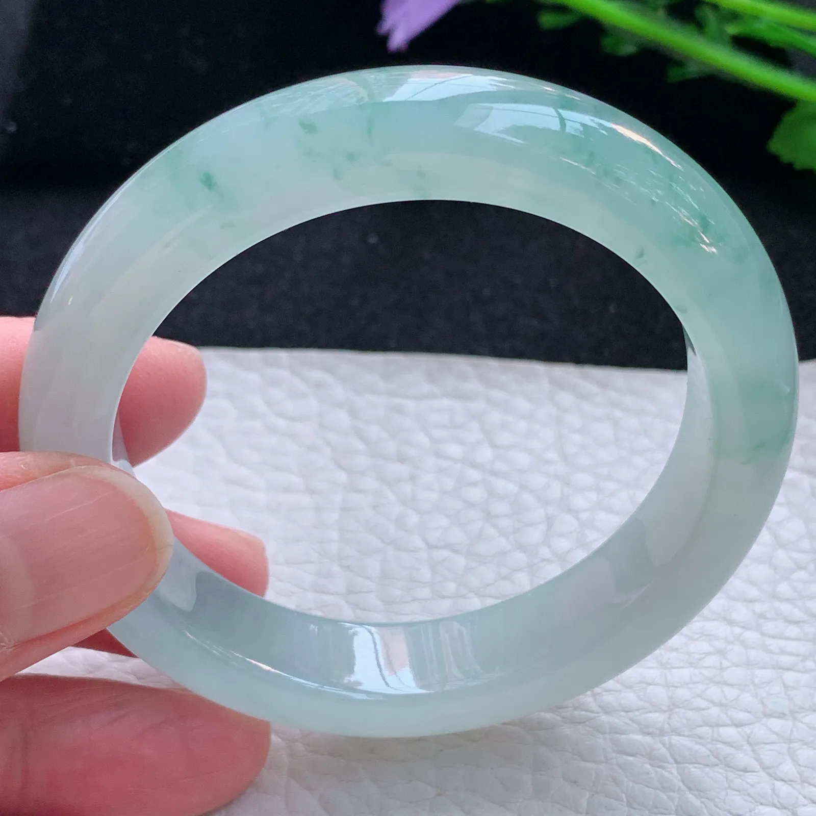 P小圈口52.5*12.5*8.2平安镯 缅甸翡翠a货玉手镯冰飘花起光厚装宽边玉手环