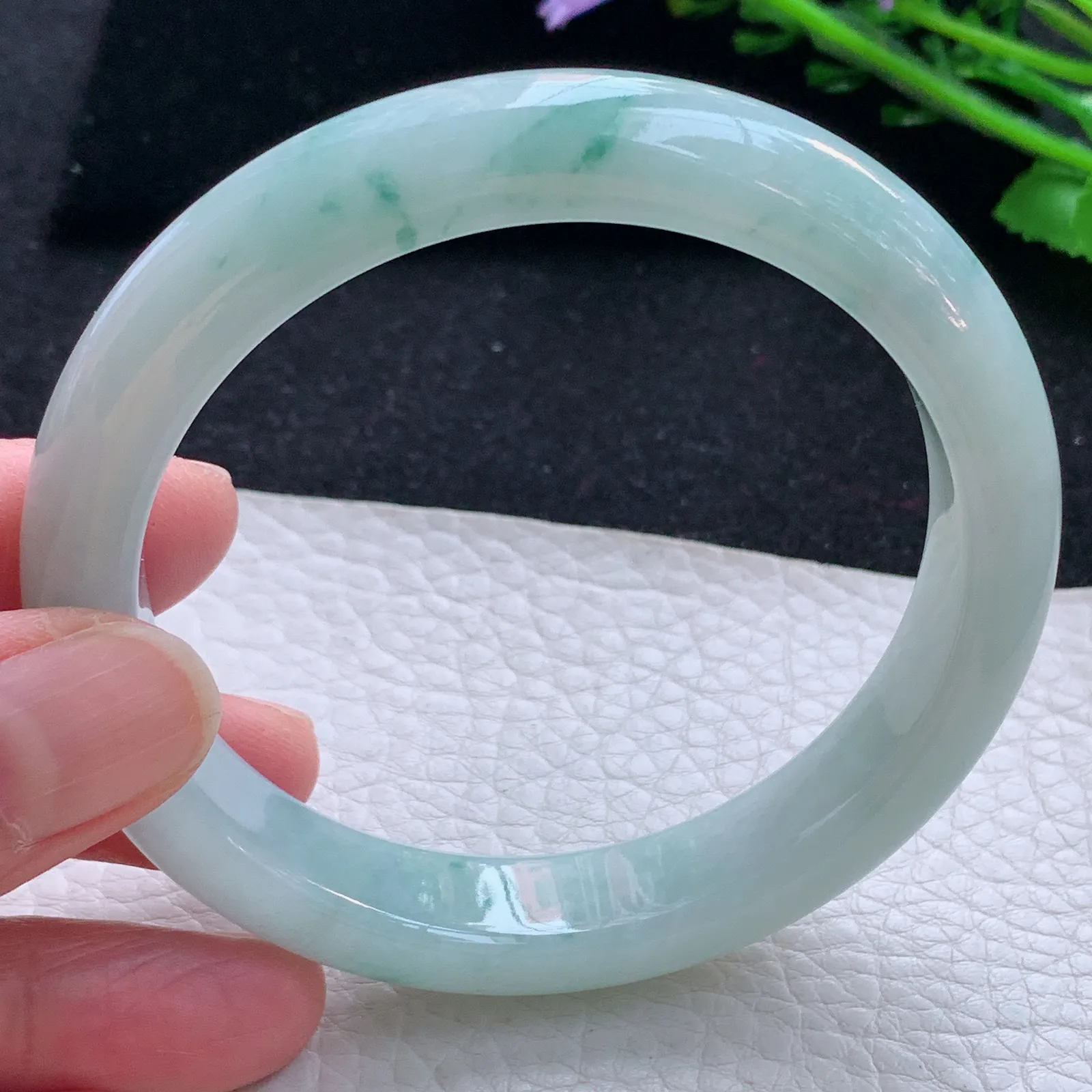 xx大圈口60.5*12*8.5平安镯 缅甸翡翠a货玉手镯冰飘花宽边玉手环