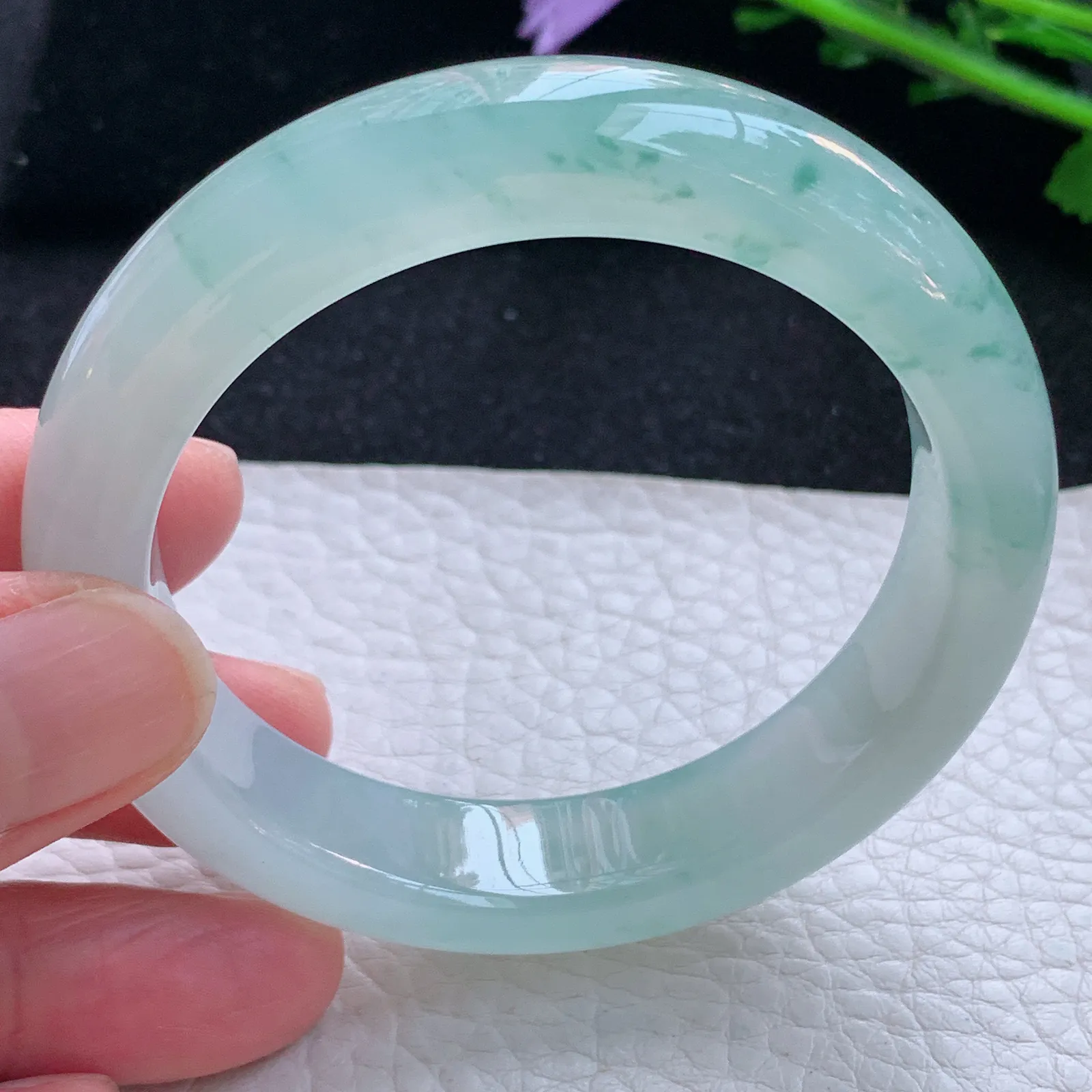 P小圈口52.5*12.5*8.2平安镯 缅甸翡翠a货玉手镯冰飘花起光厚装宽边玉手环