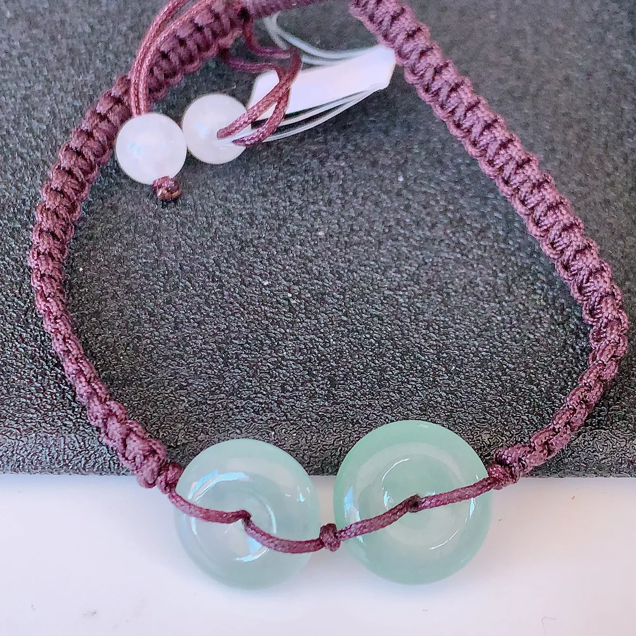 自然光实拍，冰种翡翠平安扣手串手链，种老水足，冰清玉润 颜色漂亮  #49.20取一尺寸12*3.9