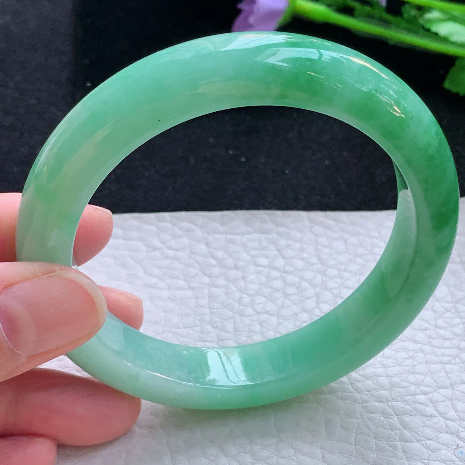xc大圈口60.5*12.6*9平安镯 缅甸翡翠a货玉手镯满绿厚装宽边玉手环