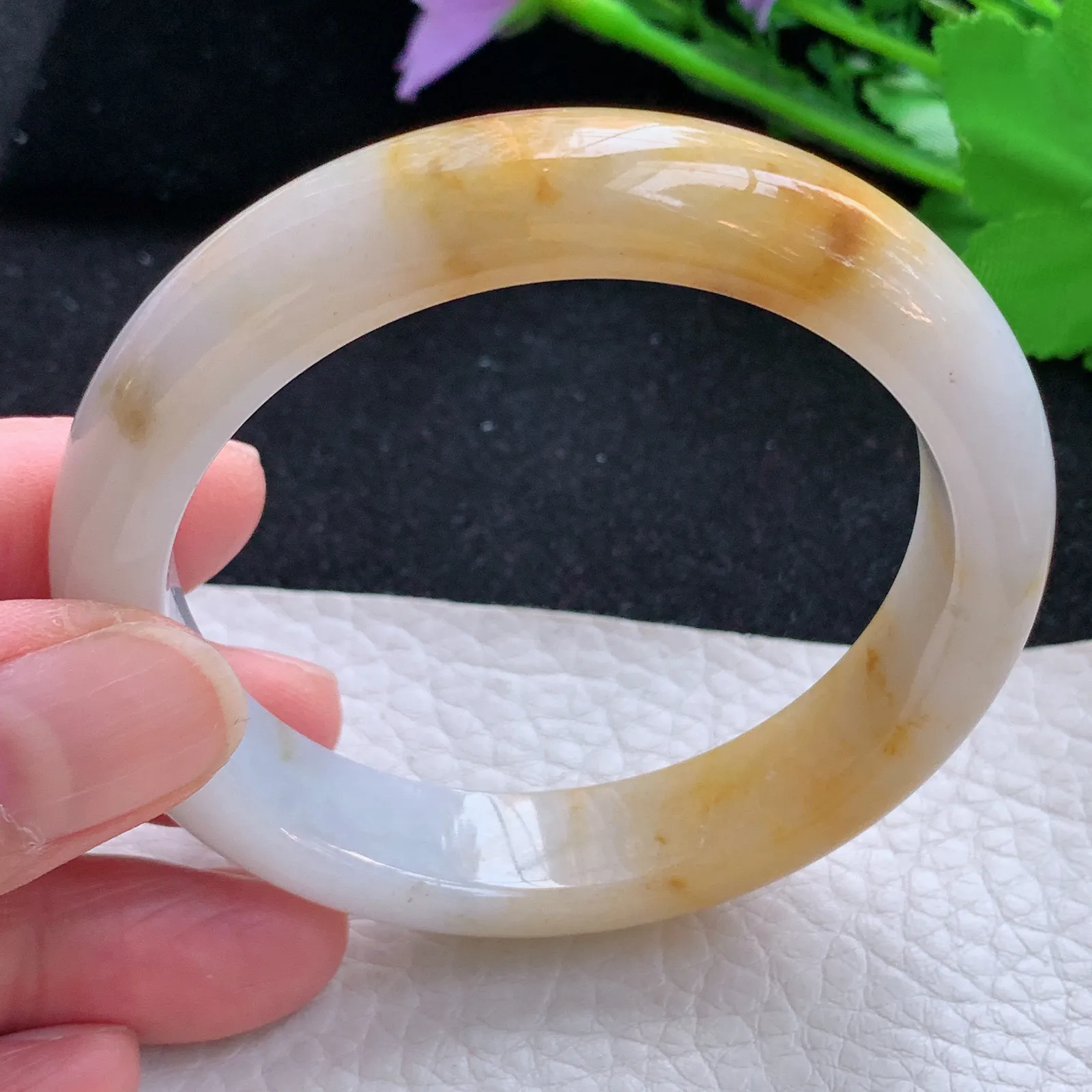 mq自然光54.5*12.5*8招财镯 缅甸翡翠a货玉手镯双彩宽边玉手环