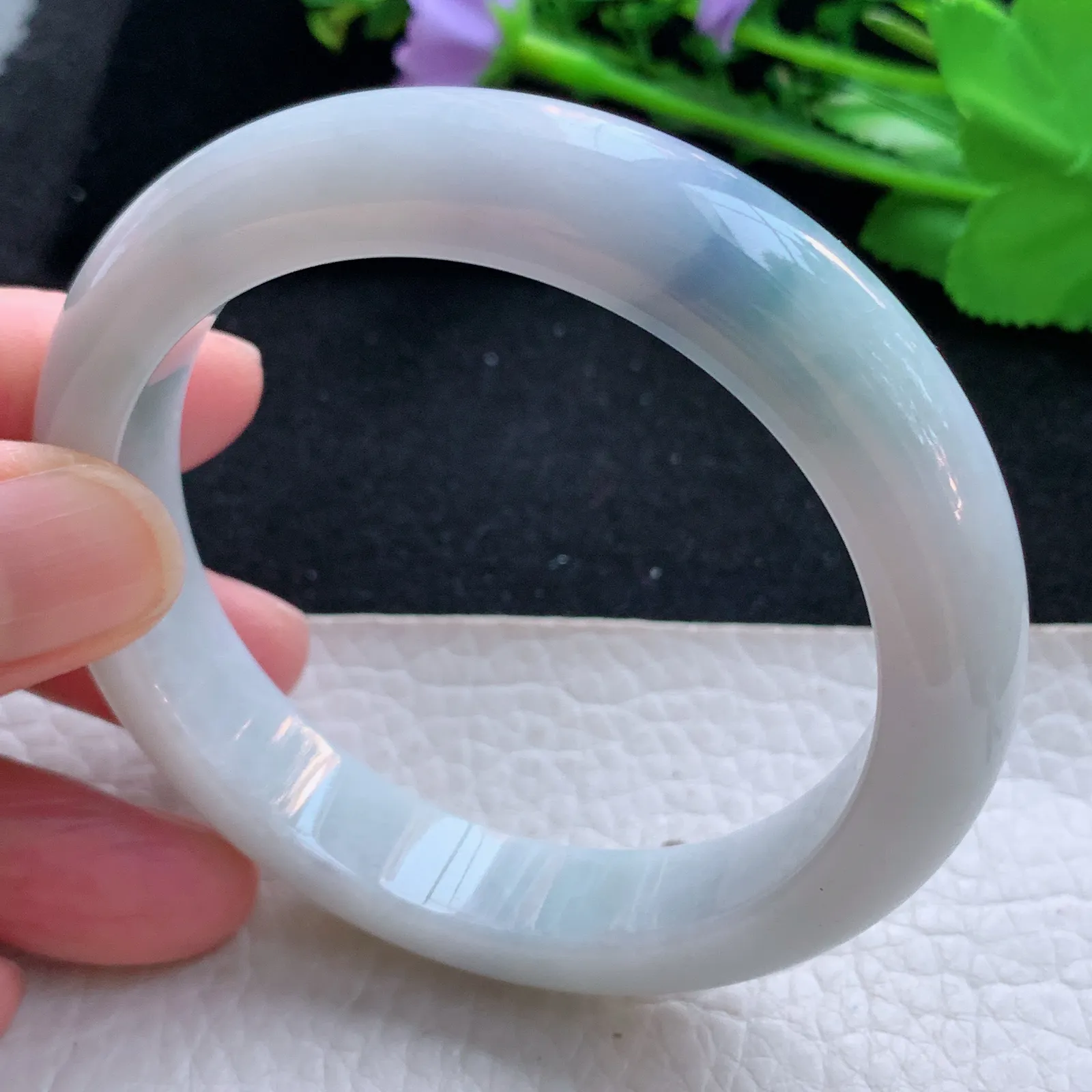 yw5自然光57*12.5*8.5平安镯 缅甸翡翠a货玉手镯高雅宽边玉手环