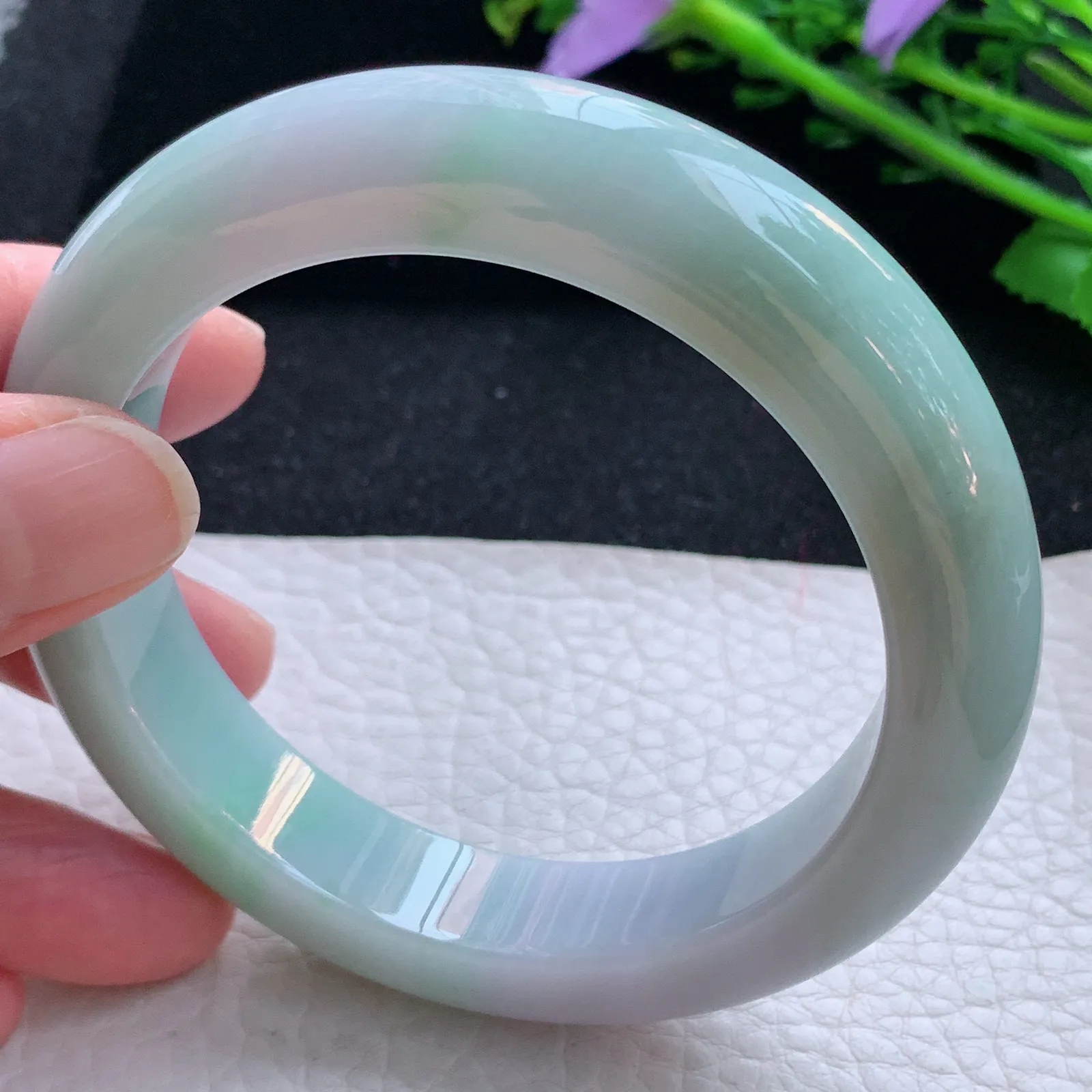 hy大圈口60*13.5*10.2平安镯 缅甸翡翠a货玉手镯春带彩厚装宽边玉手环