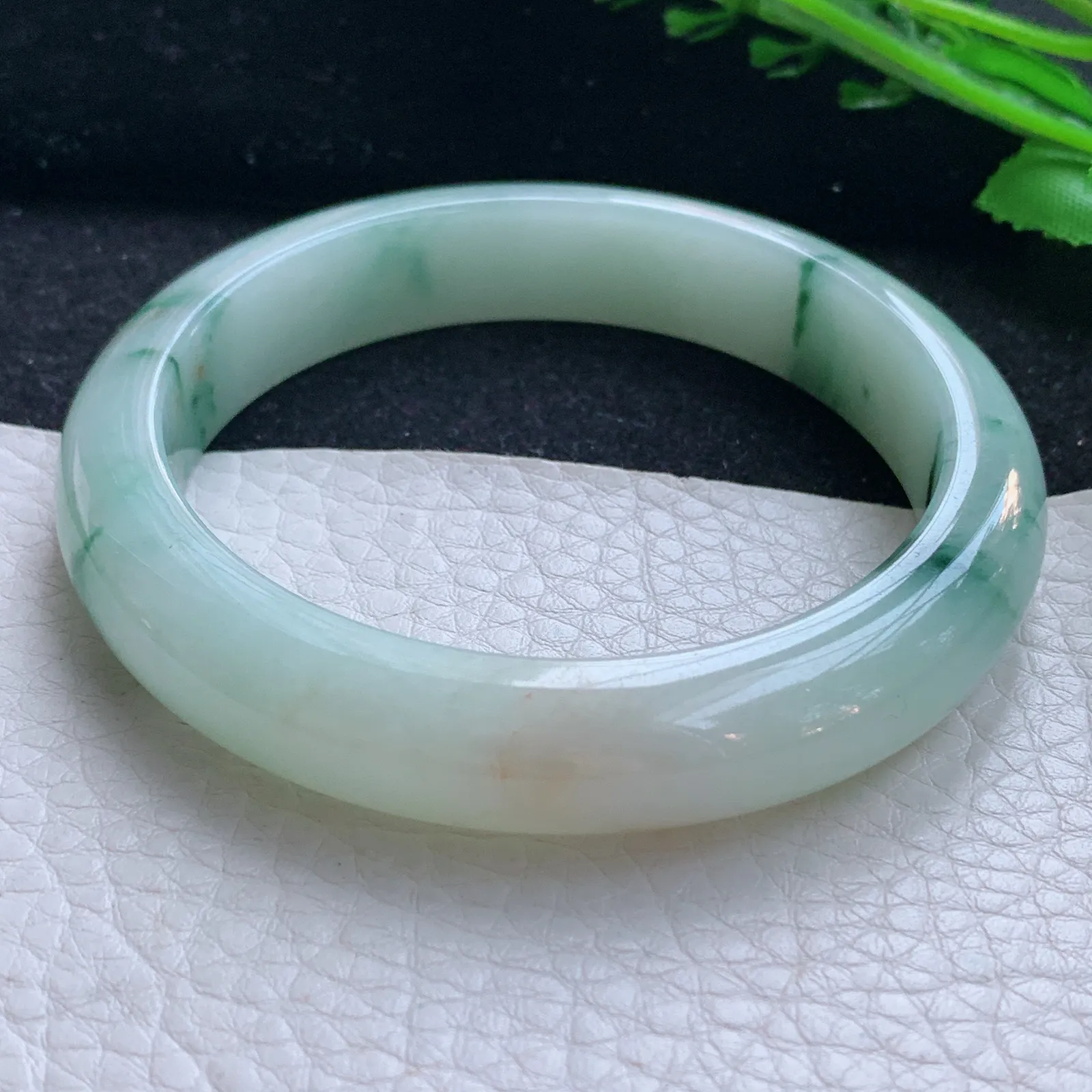 hy自然光58*12.3*8.5平安镯 缅甸翡翠a货玉手镯飘花宽边玉手环