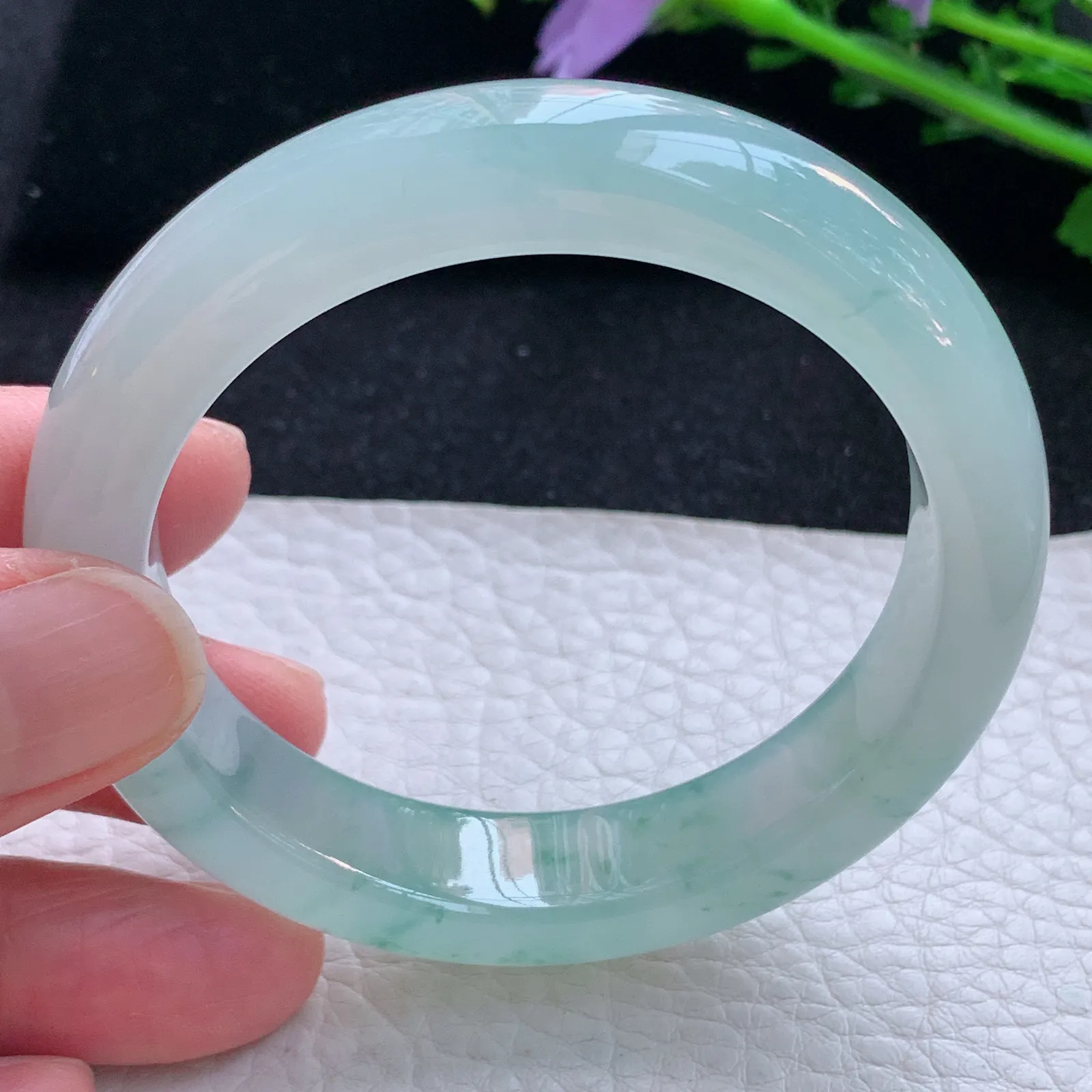 P小圈口52.5*12.5*8.2平安镯 缅甸翡翠a货玉手镯冰飘花起光厚装宽边玉手环