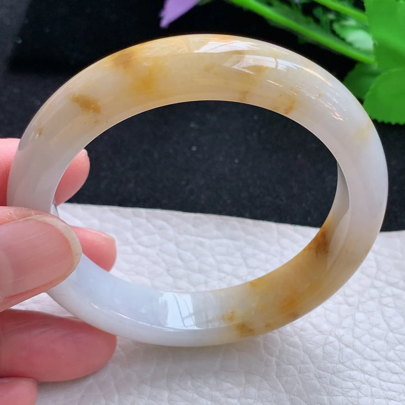 mq自然光54.5*12.5*8招财镯 缅甸翡翠a货玉手镯双彩宽边玉手环