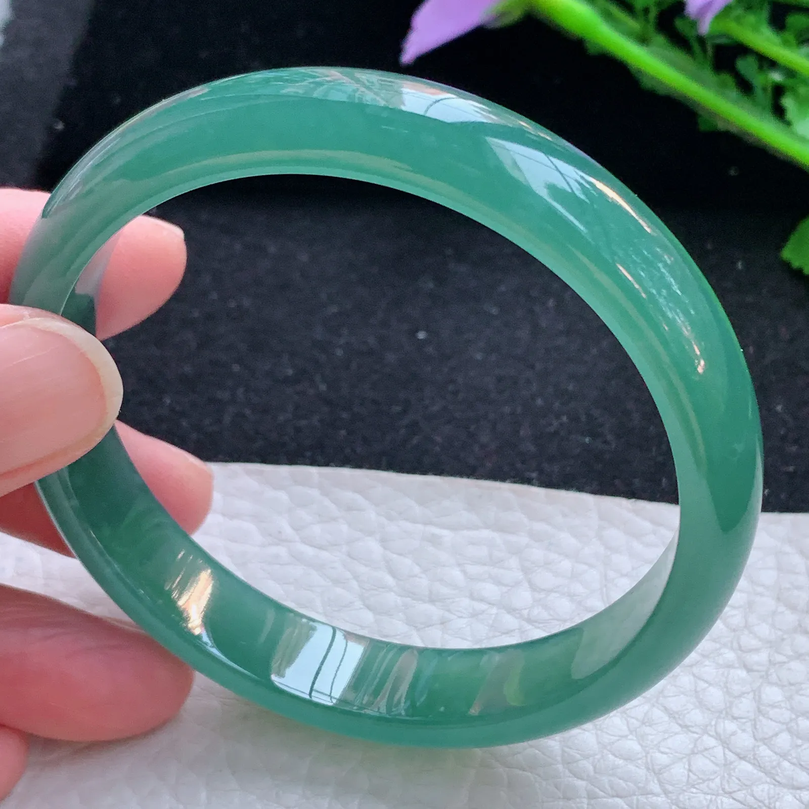 yh自然光59*11.6*6.3平安镯 翡翠a货玉手镯冰蓝秀气宽边玉手环