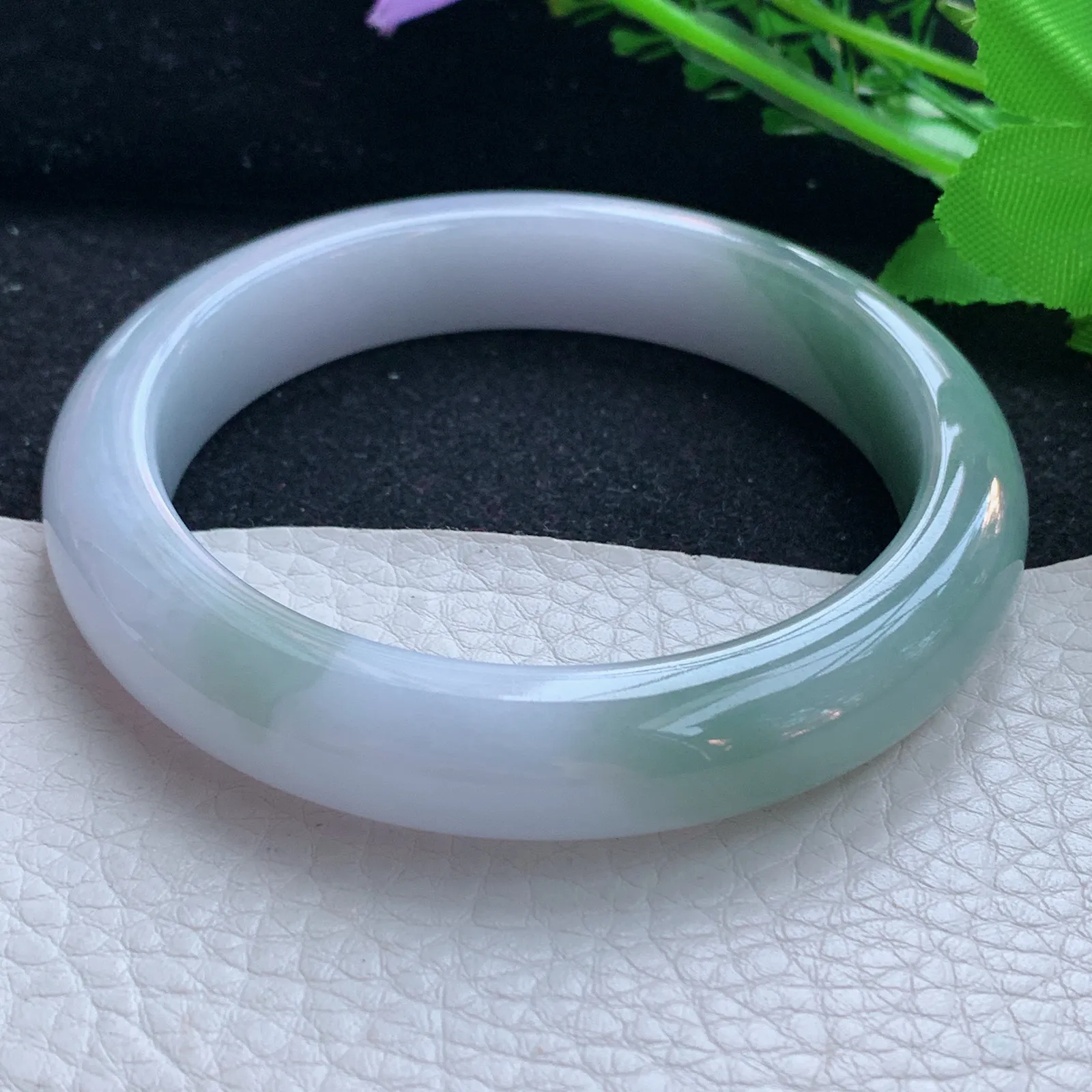 z大圈口60*12*9平安镯 缅甸翡翠a货玉手镯双彩宽边玉手环 平安镯