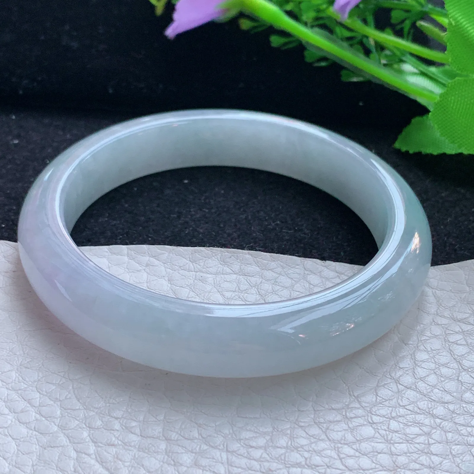 hf自然光57.5*11.8*8.3平安镯 缅甸翡翠a货玉手镯白月光宽边玉手环