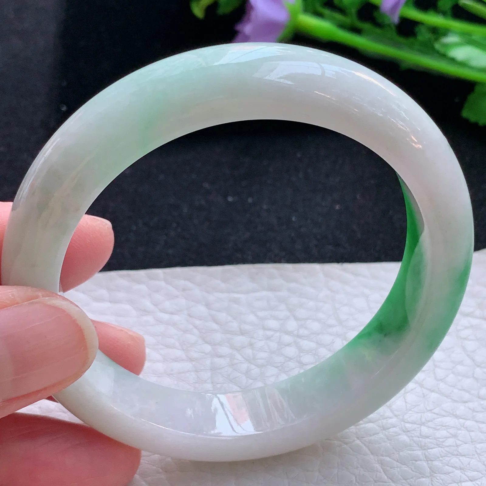 xc自然光57*12.8*8.3平安镯 缅甸翡翠a货玉手镯飘阳绿宽边玉手环