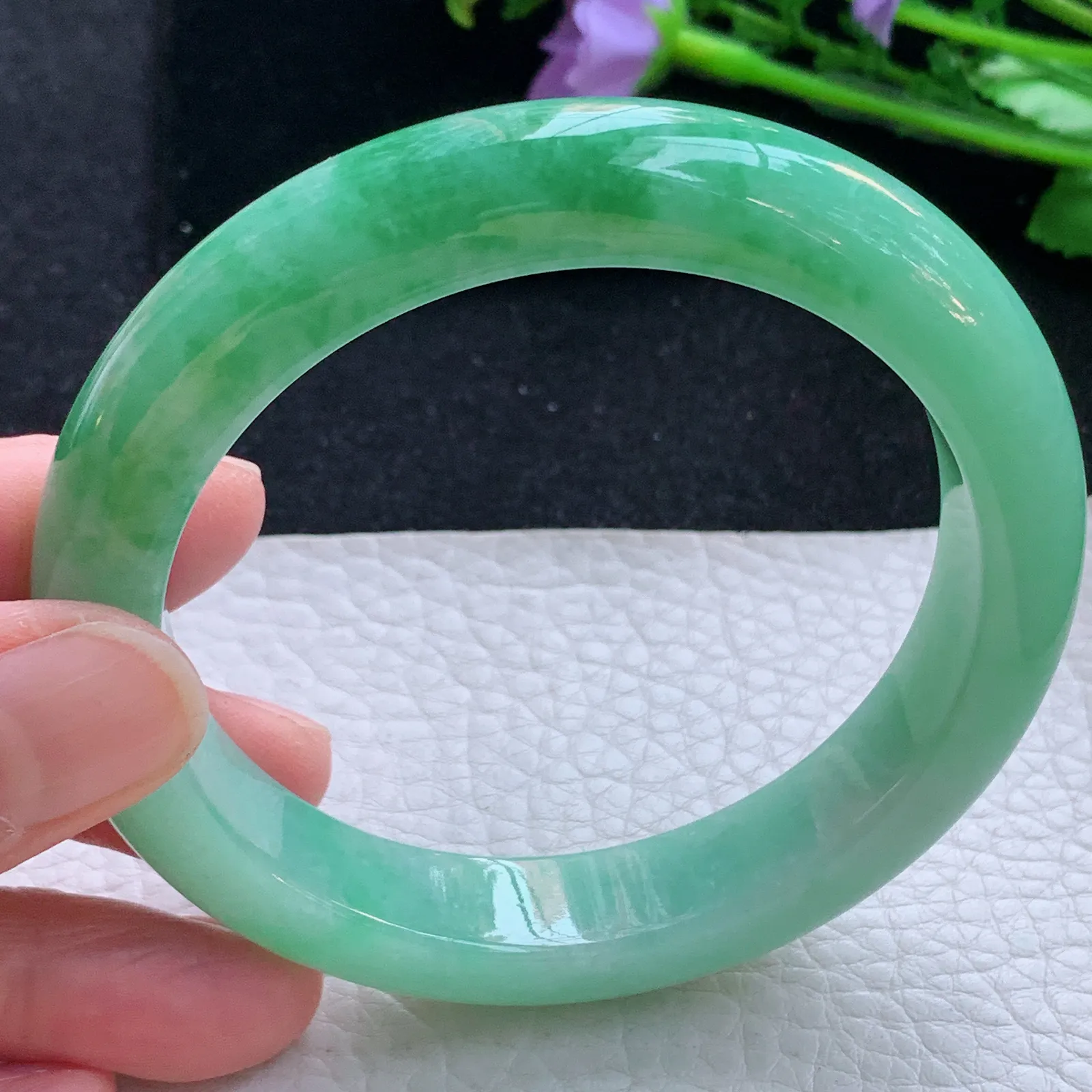 xc大圈口60.5*12.6*9平安镯 缅甸翡翠a货玉手镯满绿厚装宽边玉手环