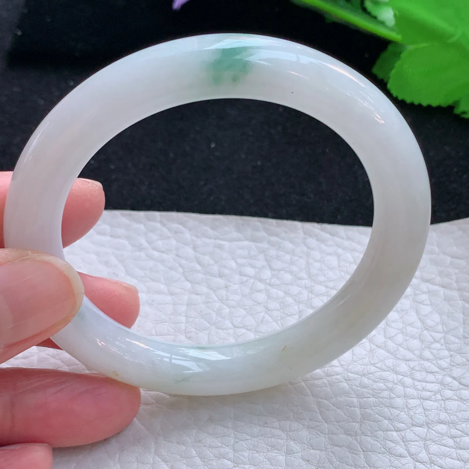 mq自然光54*10*9叮当镯 缅甸翡翠a货玉手镯飘花圆条玉手环 美人镯