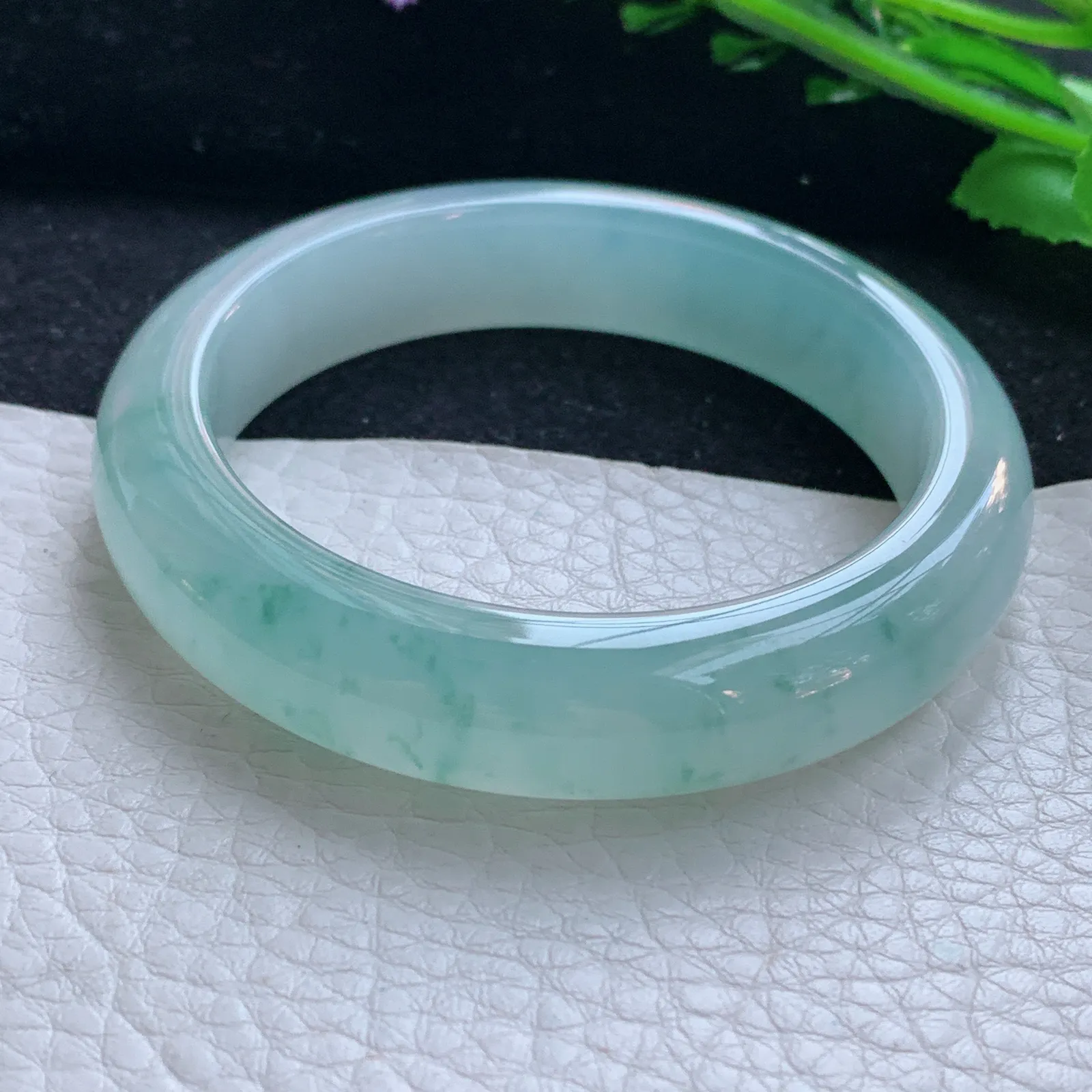 P小圈口52.5*12.5*8.2平安镯 缅甸翡翠a货玉手镯冰飘花起光厚装宽边玉手环