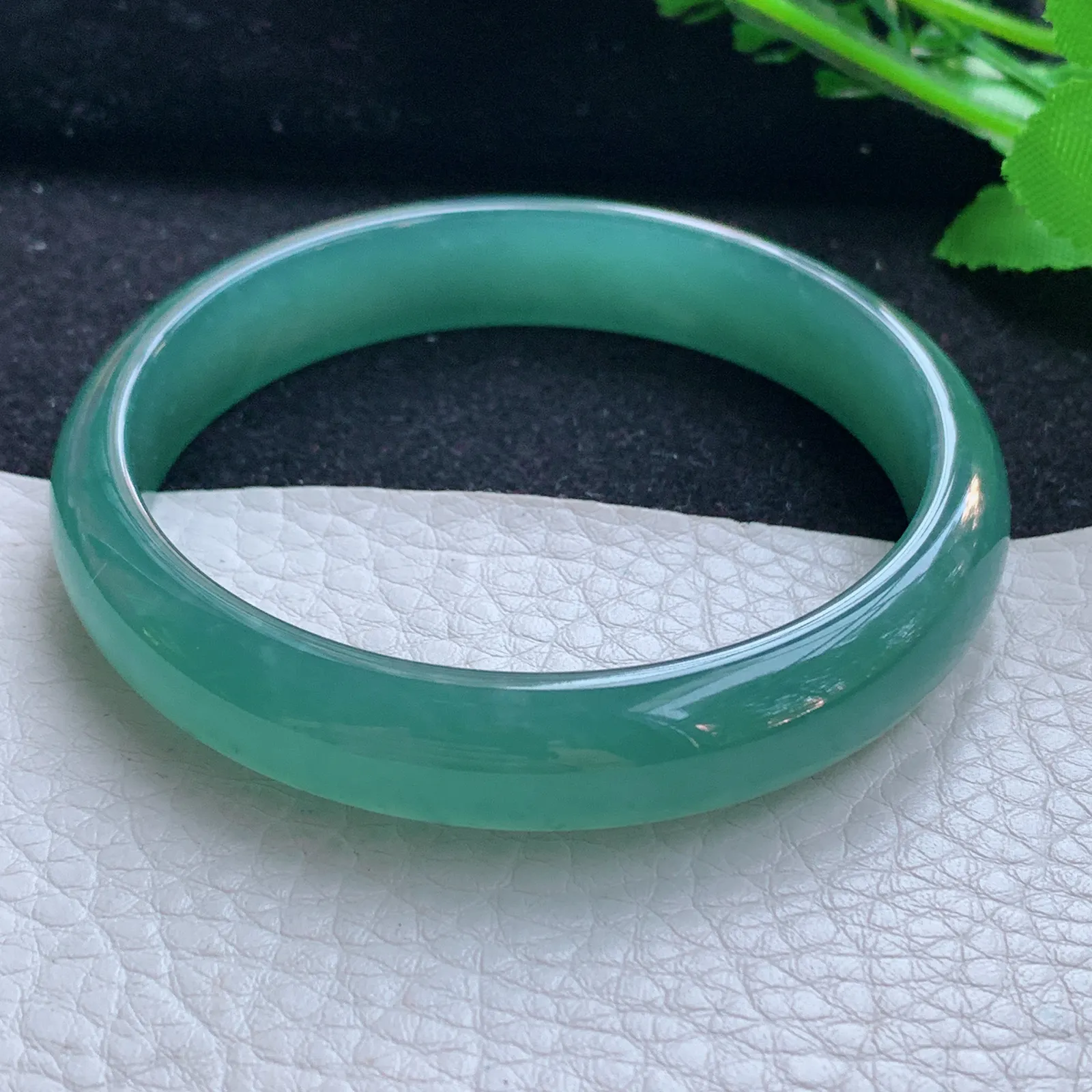 yh自然光59*11.6*6.3平安镯 翡翠a货玉手镯冰蓝秀气宽边玉手环