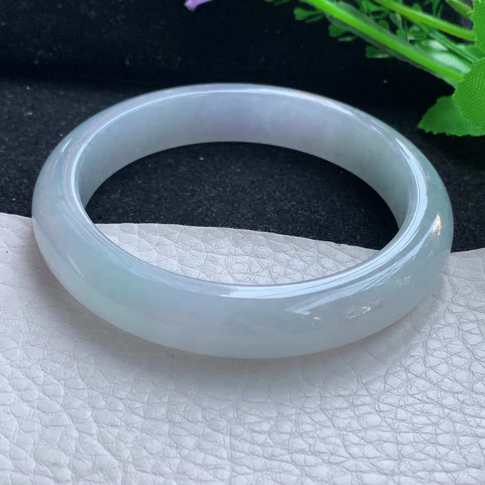 hf自然光57.5*11.8*8.3平安镯 缅甸翡翠a货玉手镯白月光宽边玉手环