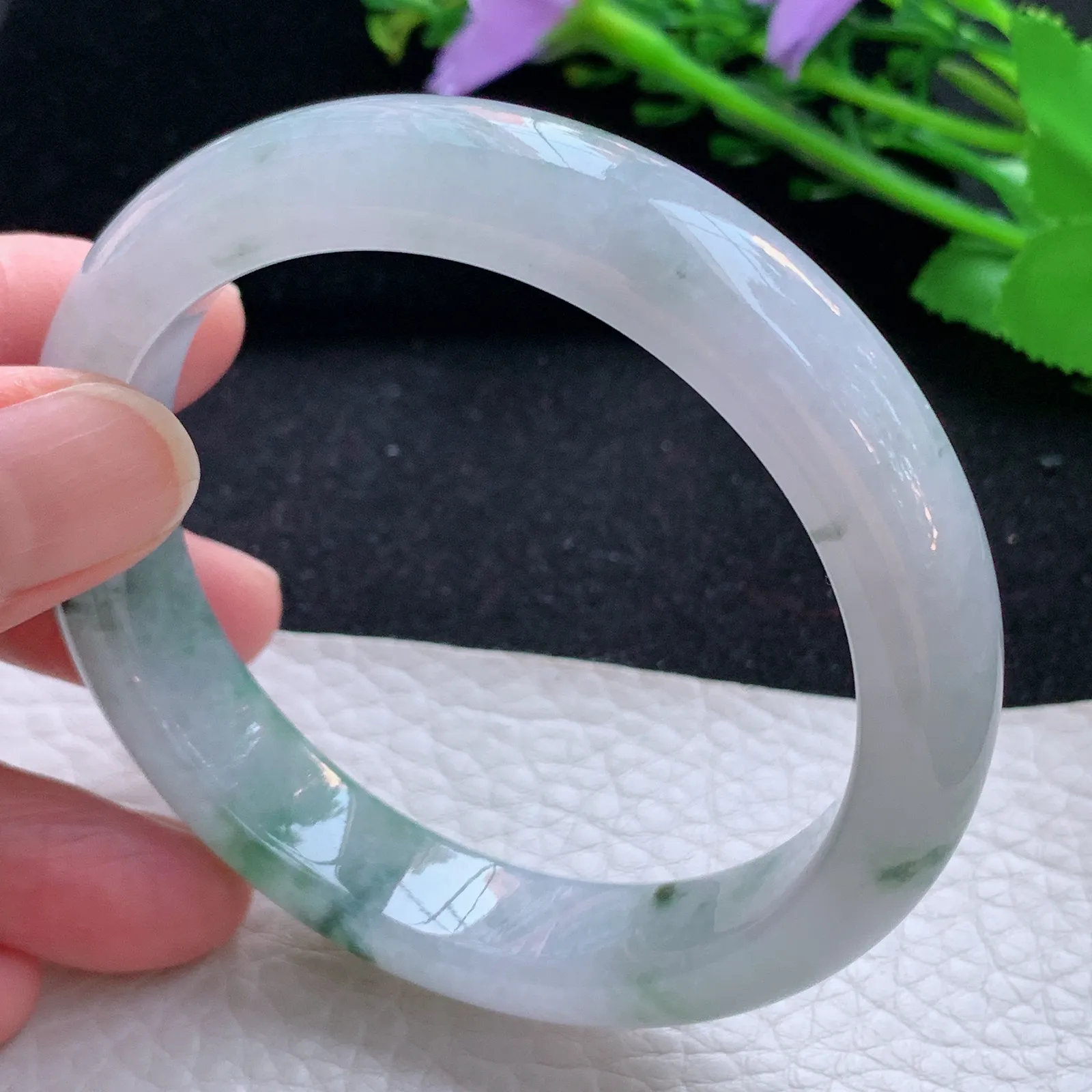 xx自然光58*13*8.5平安镯 缅甸翡翠a货玉手镯冰飘花宽边玉手环