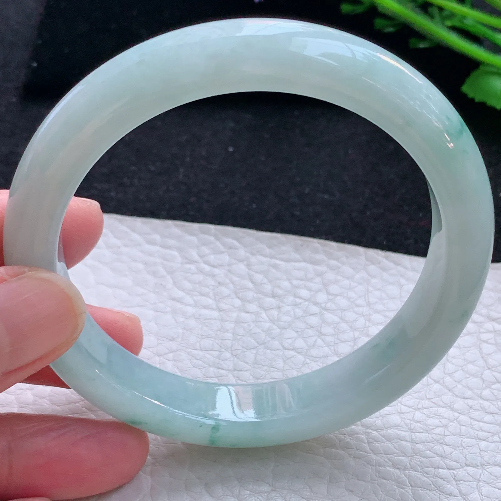 xx大圈口60.5*12*8.5平安镯 缅甸翡翠a货玉手镯冰飘花宽边玉手环