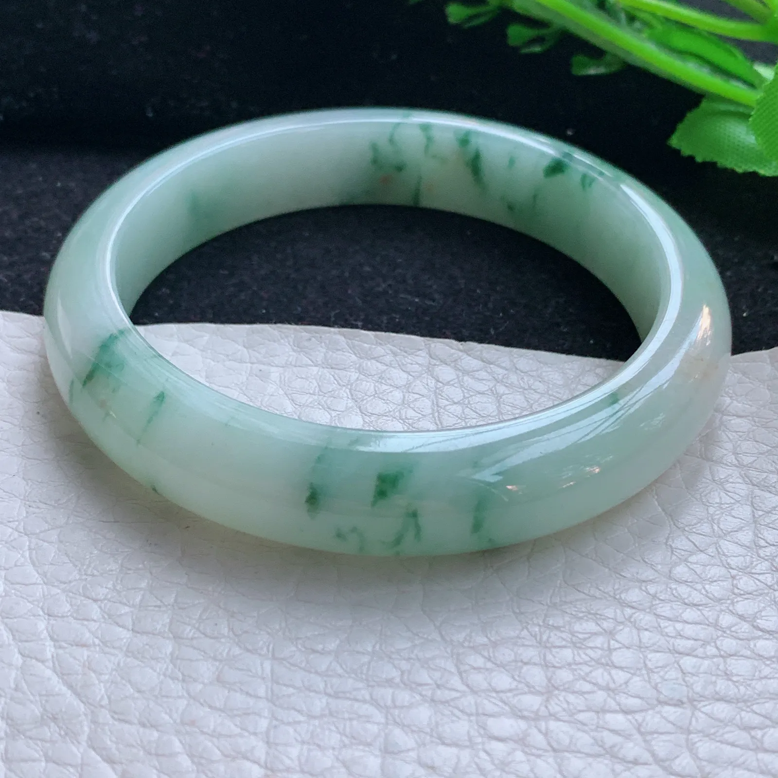 hy自然光58*12.3*8.5平安镯 缅甸翡翠a货玉手镯飘花宽边玉手环