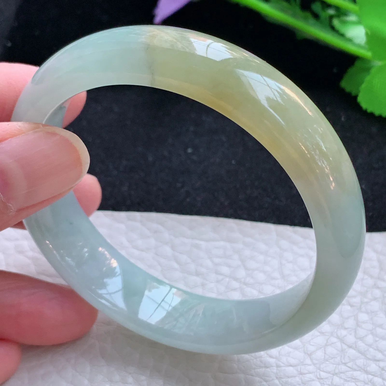 mq自然光55.5*14.5*7.3招财镯 缅甸翡翠a货玉手镯冰双彩宽边玉手环