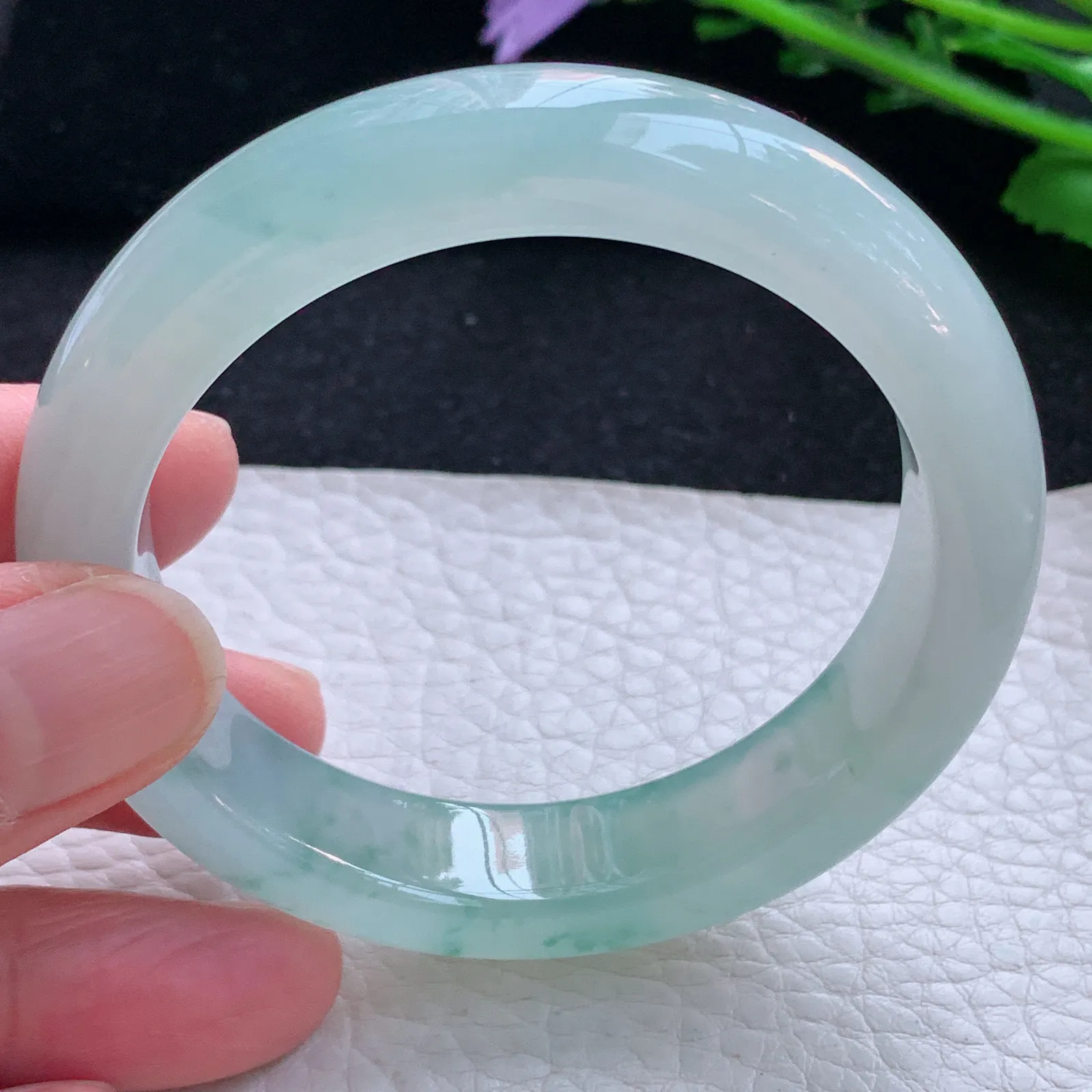 P小圈口52.5*12.5*8.2平安镯 缅甸翡翠a货玉手镯冰飘花起光厚装宽边玉手环