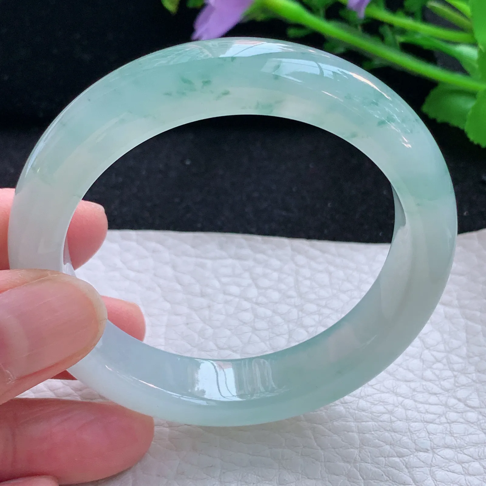 P小圈口52.5*12.5*8.2平安镯 缅甸翡翠a货玉手镯冰飘花起光厚装宽边玉手环