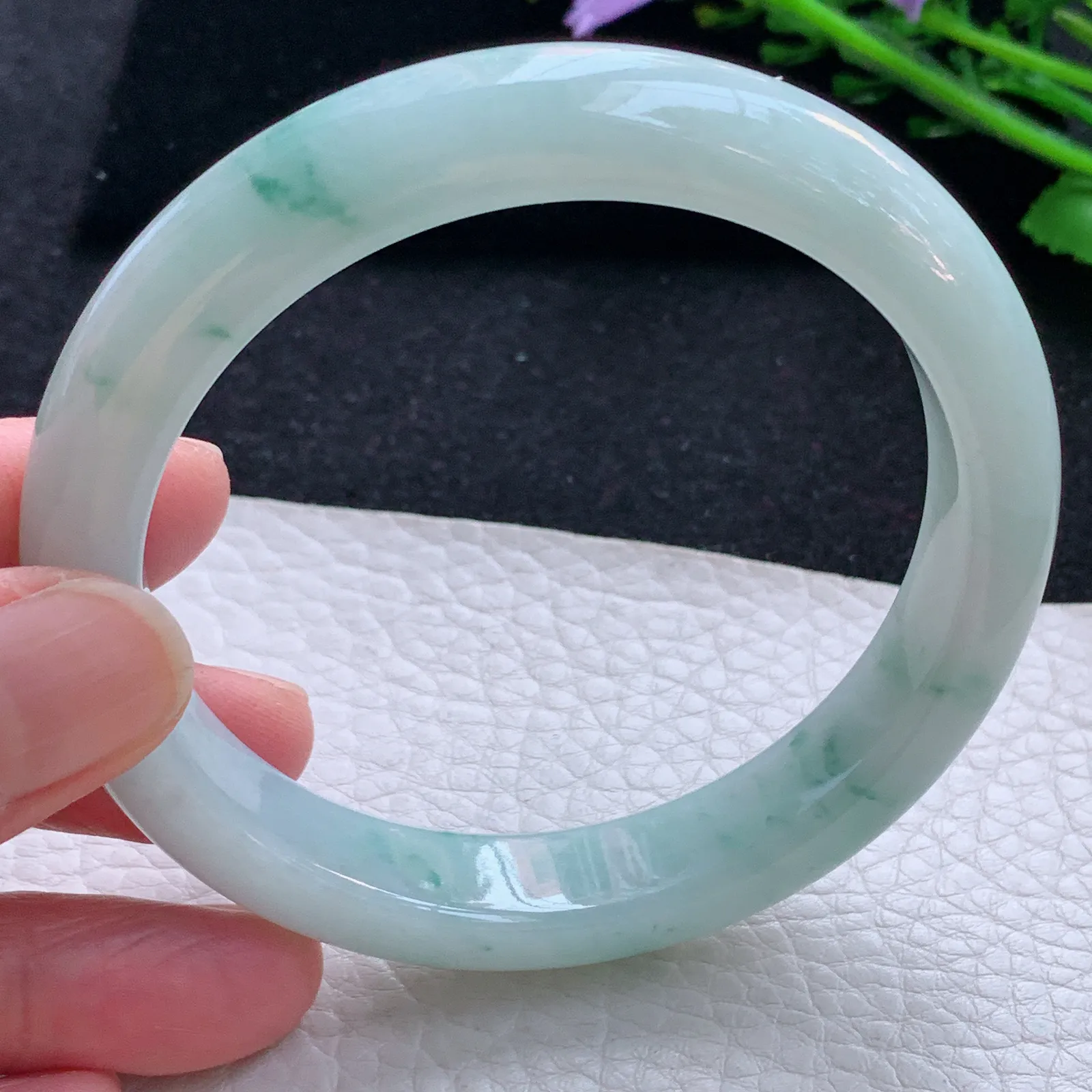 xx大圈口60.5*12*8.5平安镯 缅甸翡翠a货玉手镯冰飘花宽边玉手环