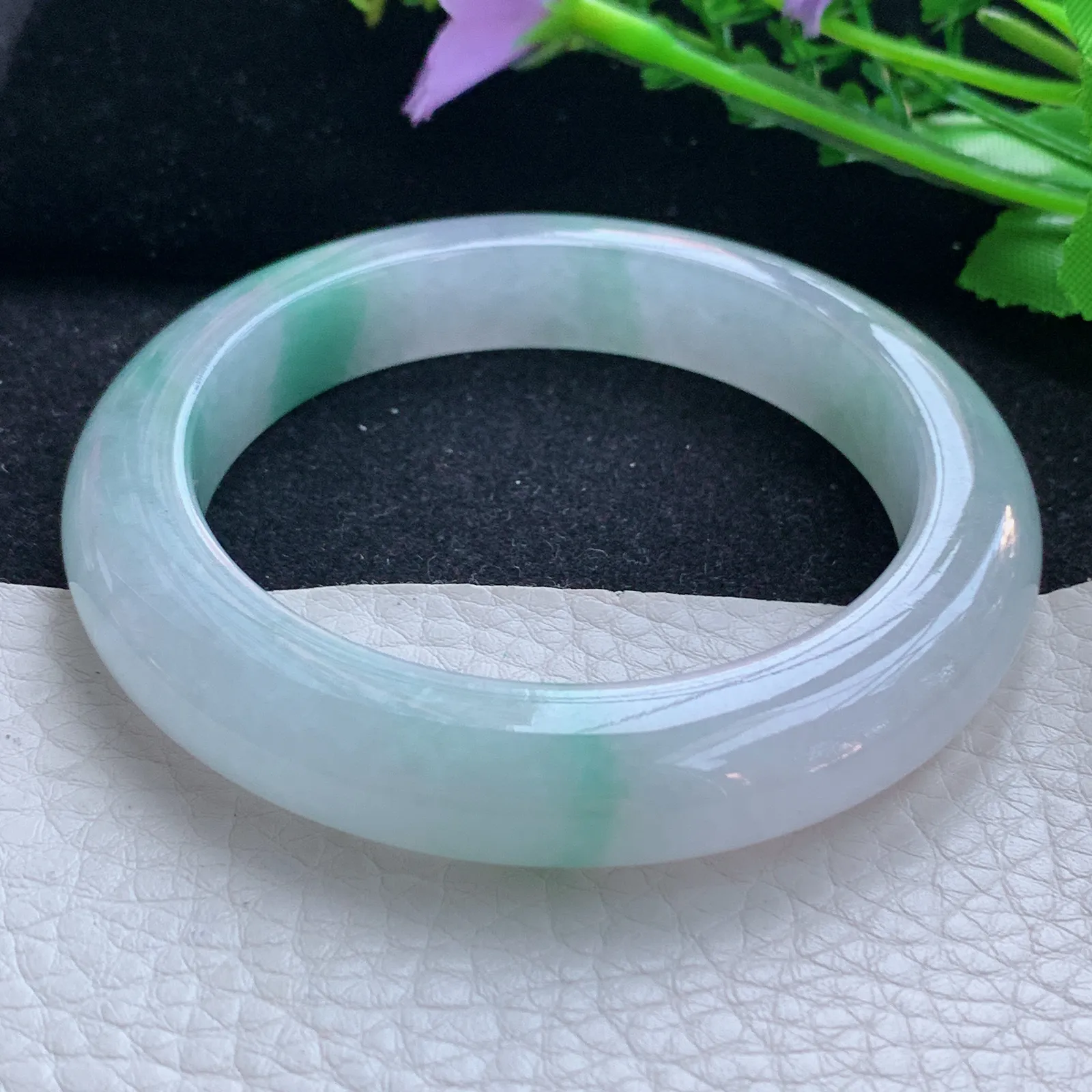 xc自然光56.5*11.5*9.8平安镯 缅甸翡翠a货玉手镯飘花厚装宽边玉手环