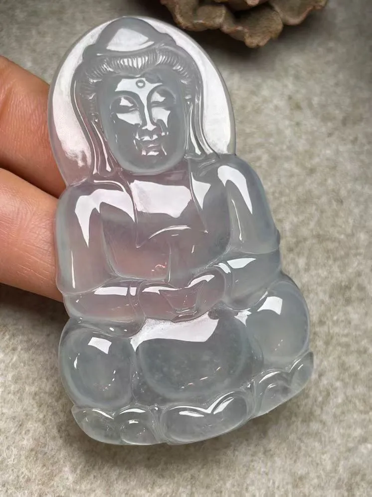 冰种【立体观音】吊坠，种水好，玉质细腻 ，卖相好‘
