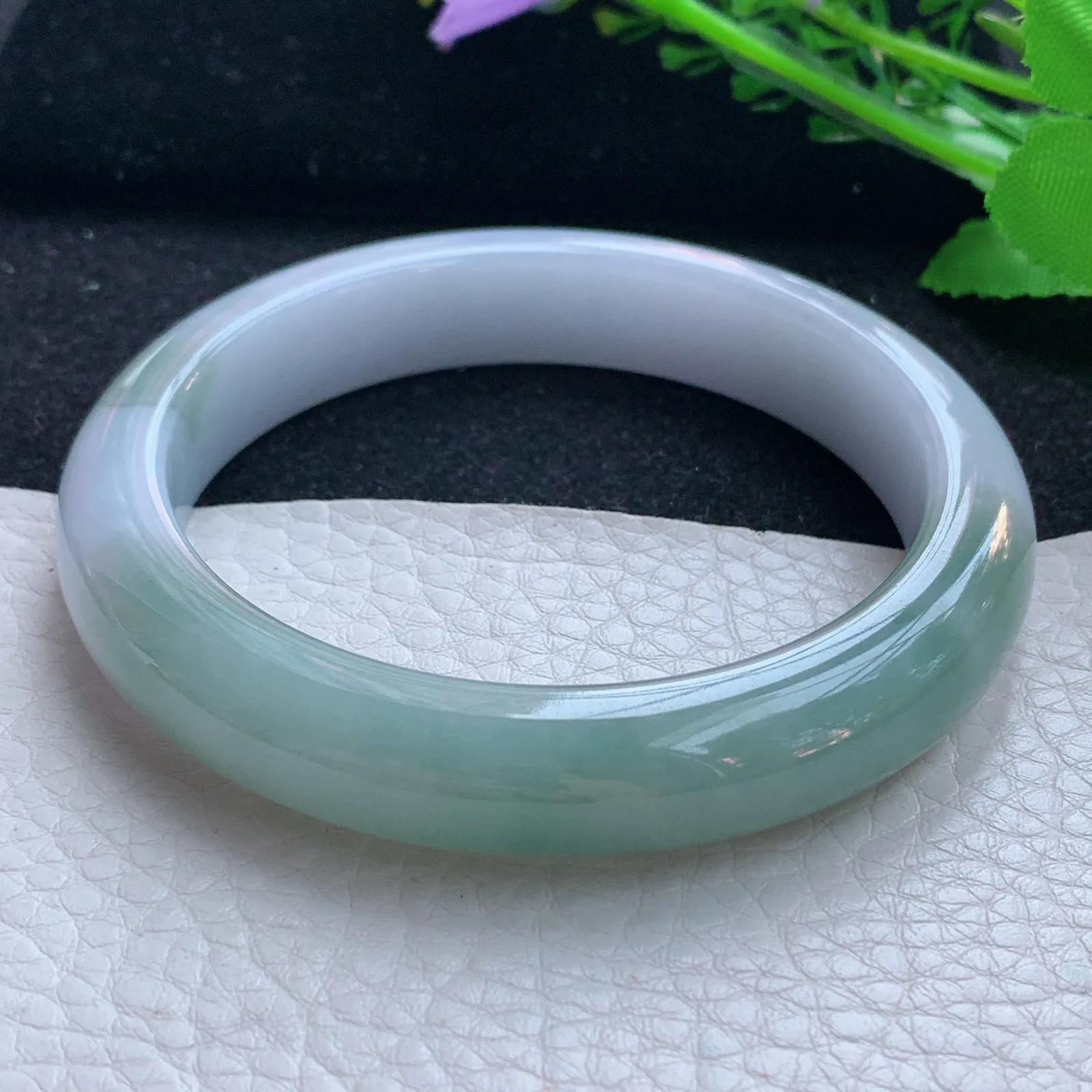 z大圈口60*12*9平安镯 缅甸翡翠a货玉手镯双彩宽边玉手环 平安镯