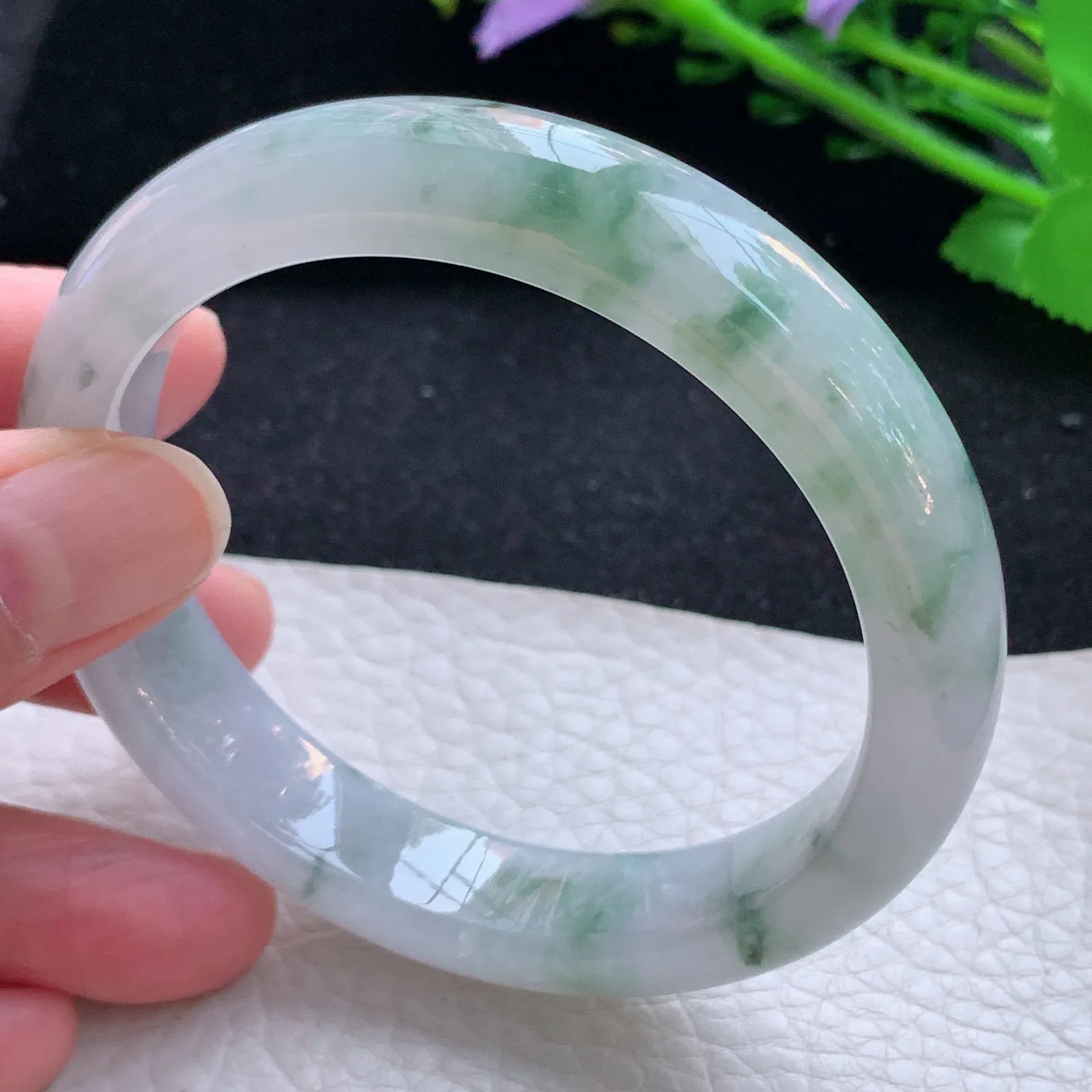 xx自然光58*13*8.5平安镯 缅甸翡翠a货玉手镯冰飘花宽边玉手环