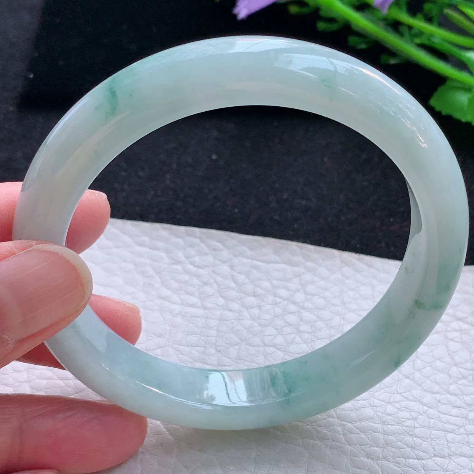 xx大圈口60.5*12*8.5平安镯 缅甸翡翠a货玉手镯冰飘花宽边玉手环