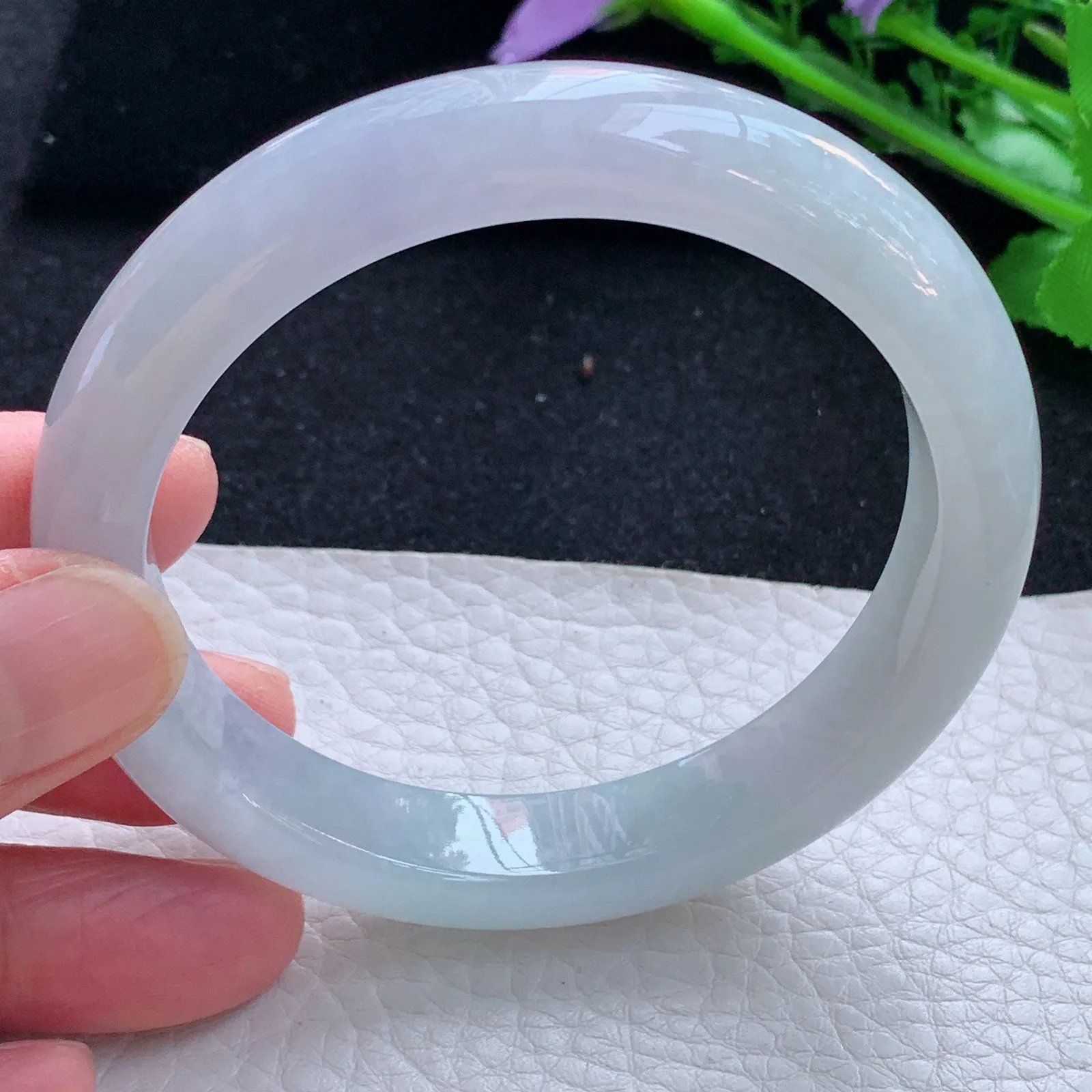 hf自然光57.5*11.8*8.3平安镯 缅甸翡翠a货玉手镯白月光宽边玉手环