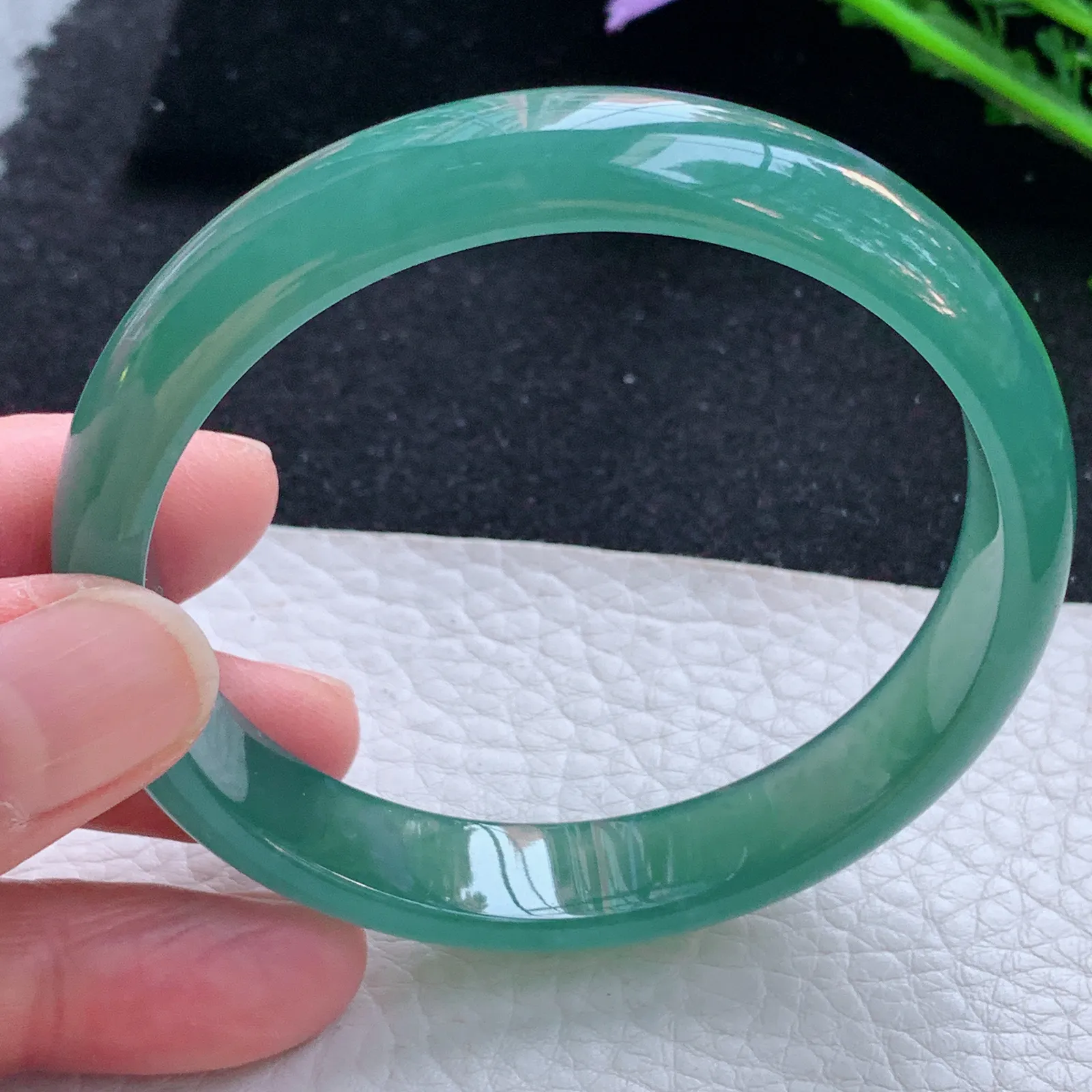 yh自然光59*11.6*6.3平安镯 翡翠a货玉手镯冰蓝秀气宽边玉手环