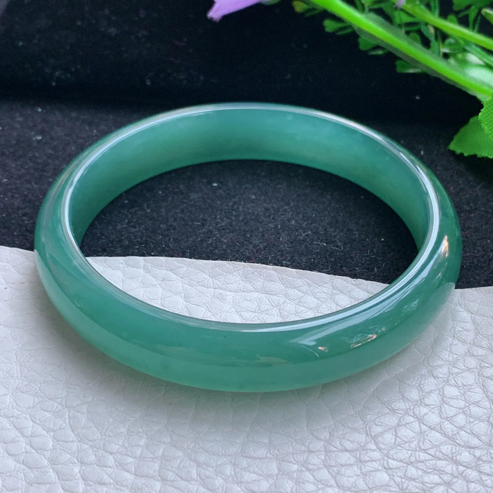 yh自然光59*11.6*6.3平安镯 翡翠a货玉手镯冰蓝秀气宽边玉手环