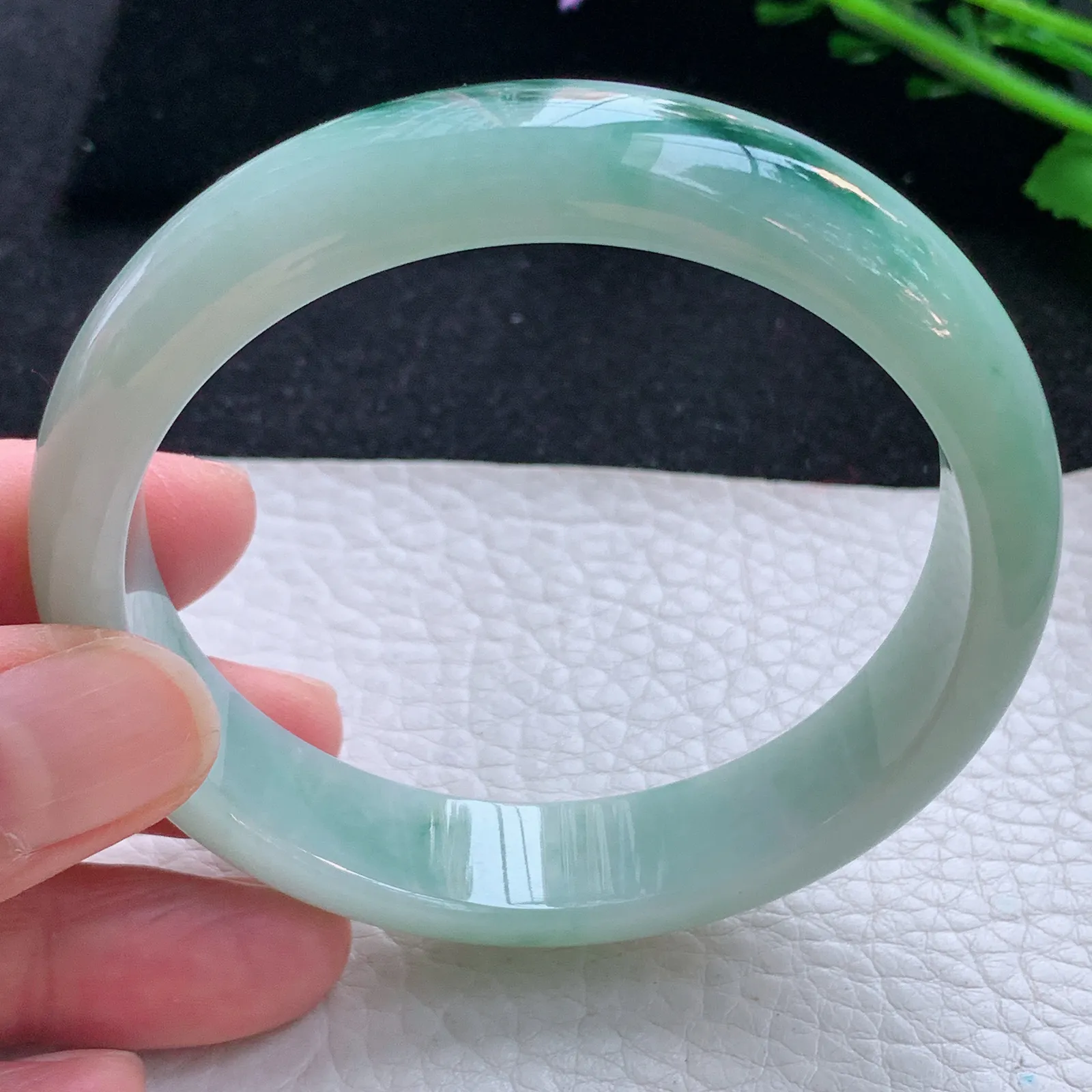 hy自然光59*13.6*7.3平安镯 缅甸翡翠a货玉手镯飘花宽边玉手环