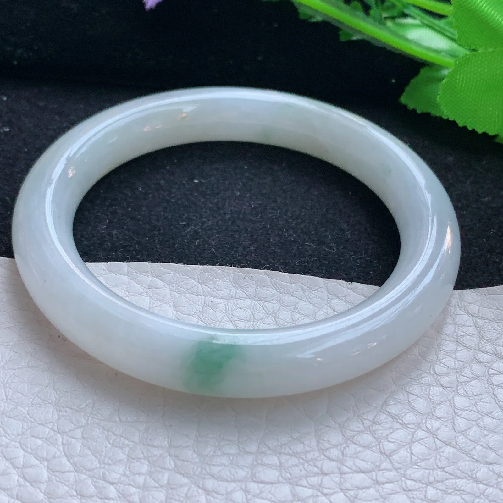 mq自然光54*10*9叮当镯 缅甸翡翠a货玉手镯飘花圆条玉手环 美人镯