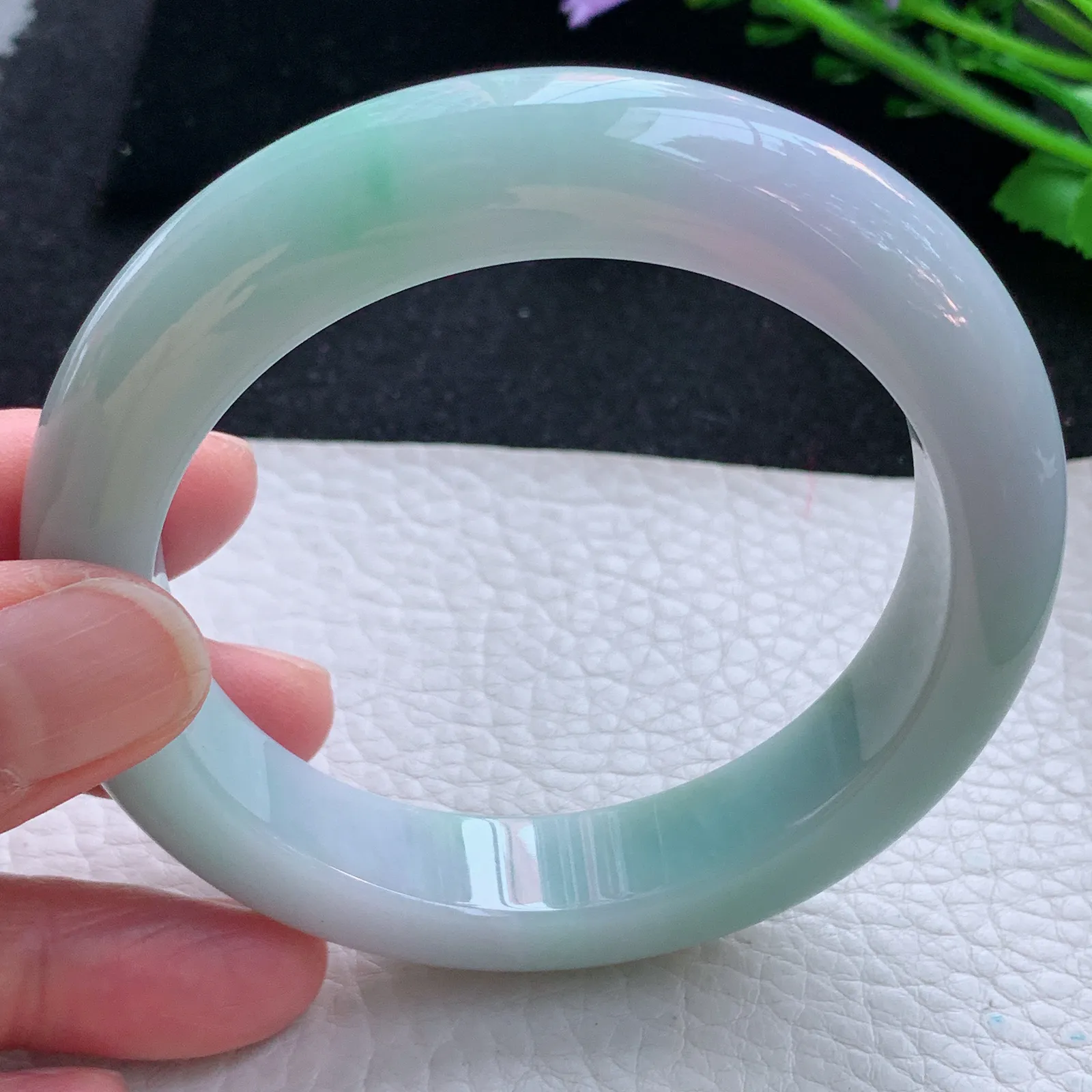 hy大圈口60*13.5*10.2平安镯 缅甸翡翠a货玉手镯春带彩厚装宽边玉手环