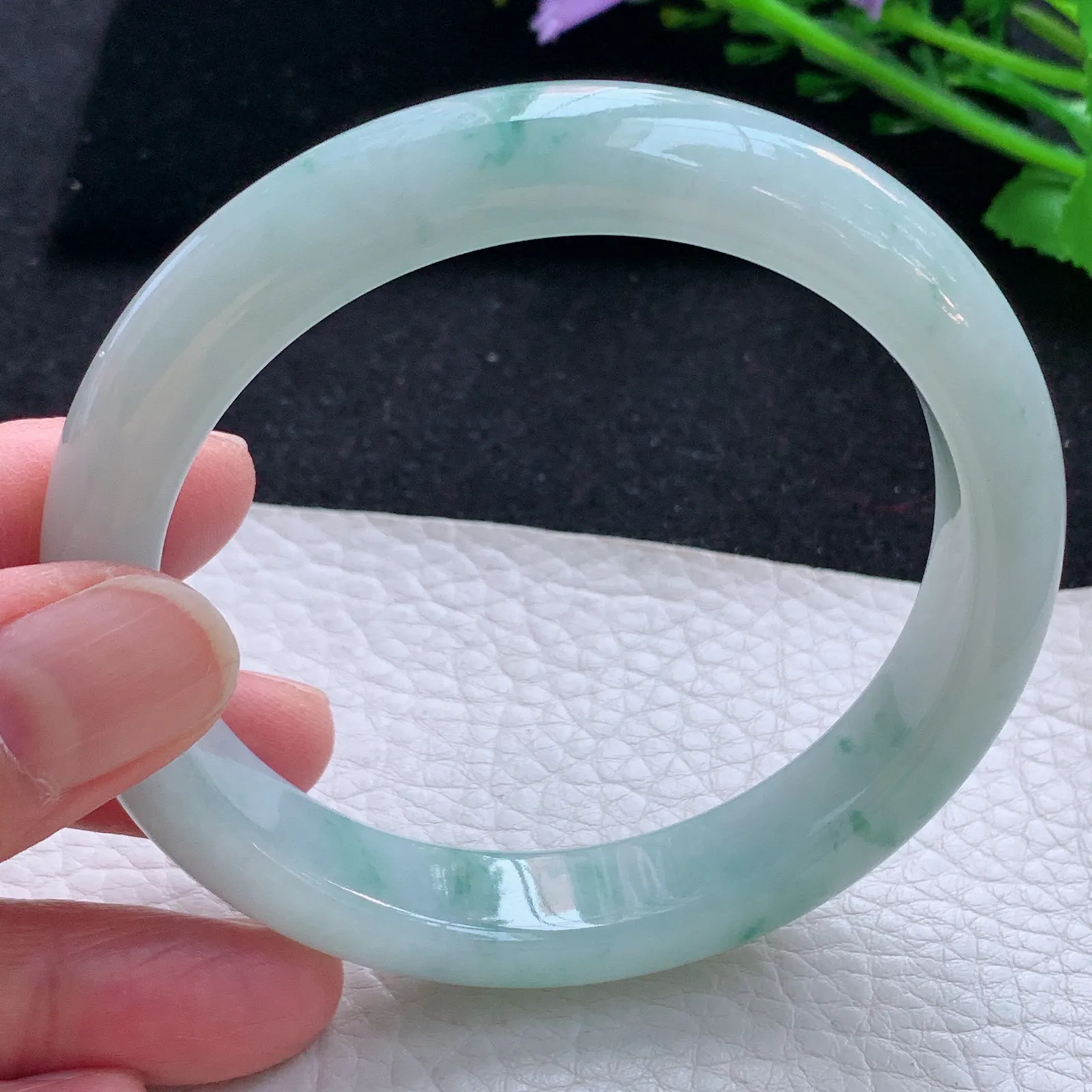 xx大圈口60.5*12*8.5平安镯 缅甸翡翠a货玉手镯冰飘花宽边玉手环