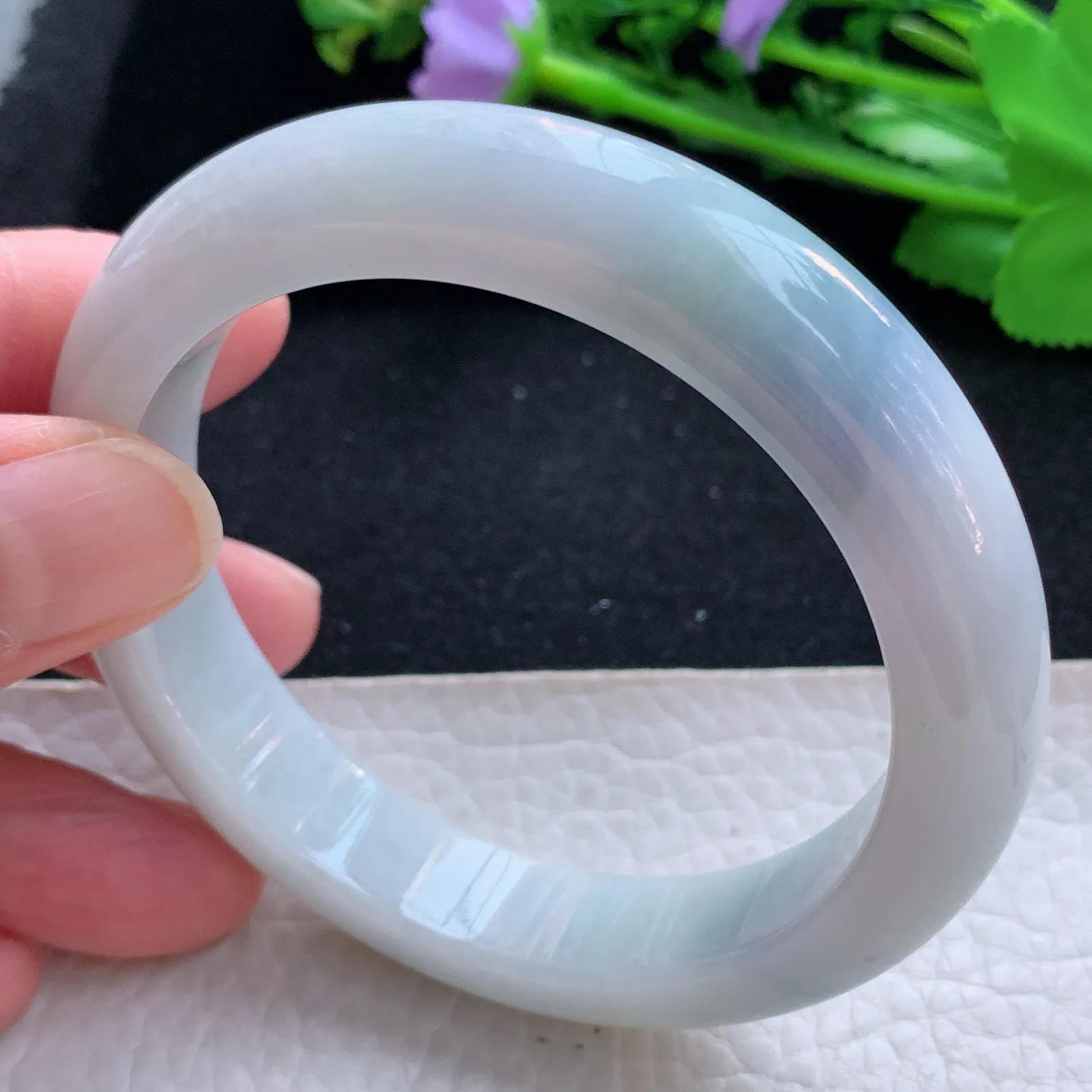 yw5自然光57*12.5*8.5平安镯 缅甸翡翠a货玉手镯高雅宽边玉手环