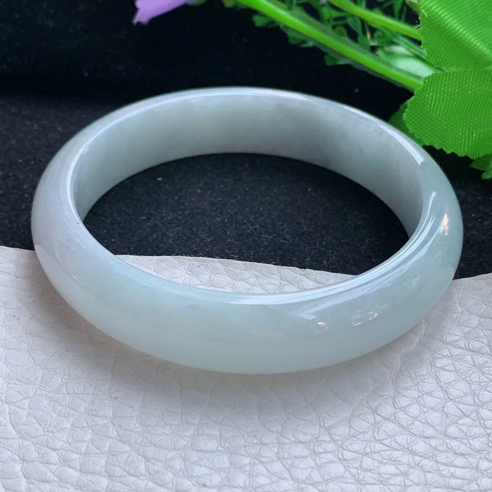 zjf自然光57*13.5*7.3平安镯 缅甸翡翠a货玉手镯清新宽边玉手环