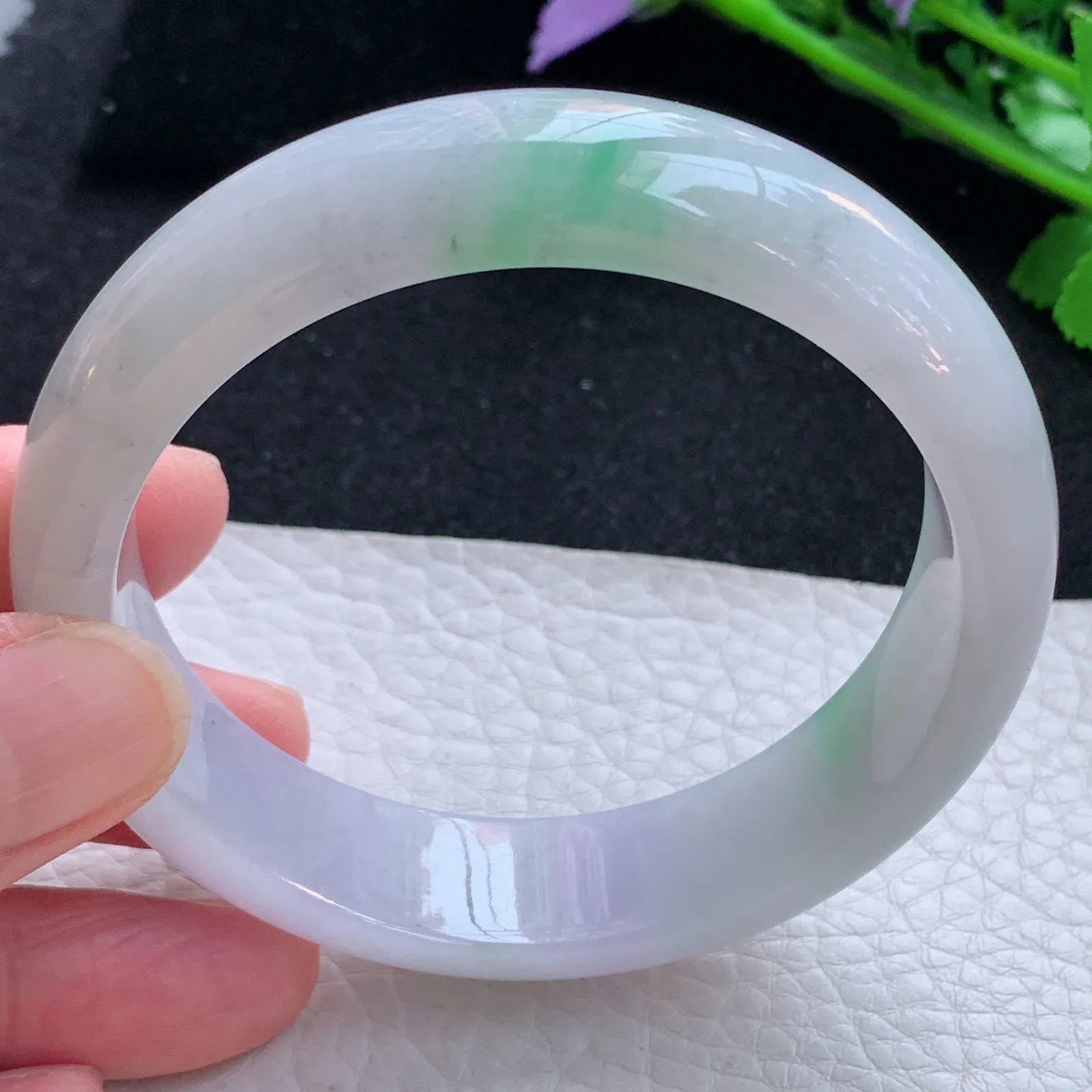 zjf自然光57.8*15*8轮胎镯 缅甸翡翠a货玉手镯春带彩宽边玉手环