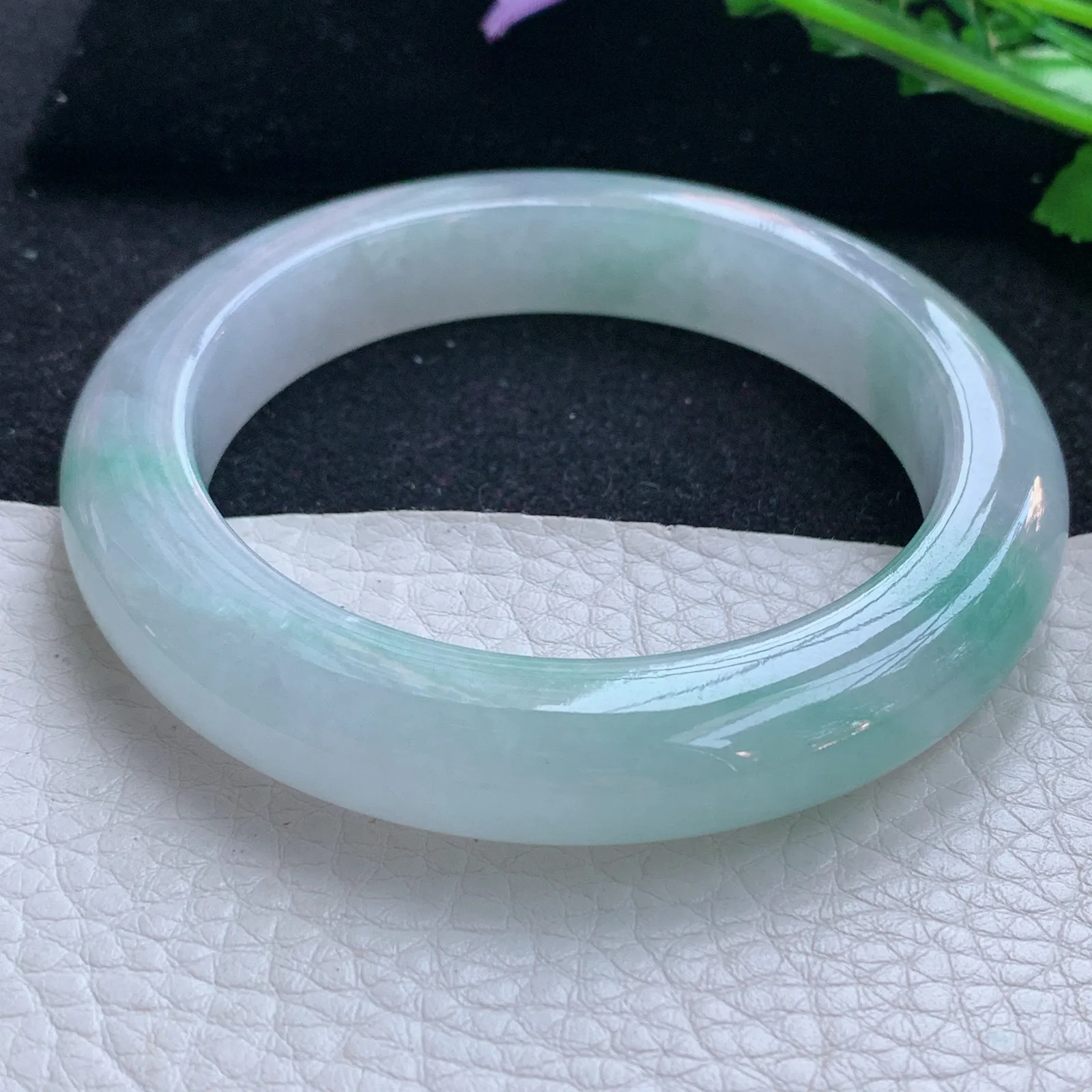 xc自然光56.5*11.5*9.8平安镯 缅甸翡翠a货玉手镯飘花厚装宽边玉手环