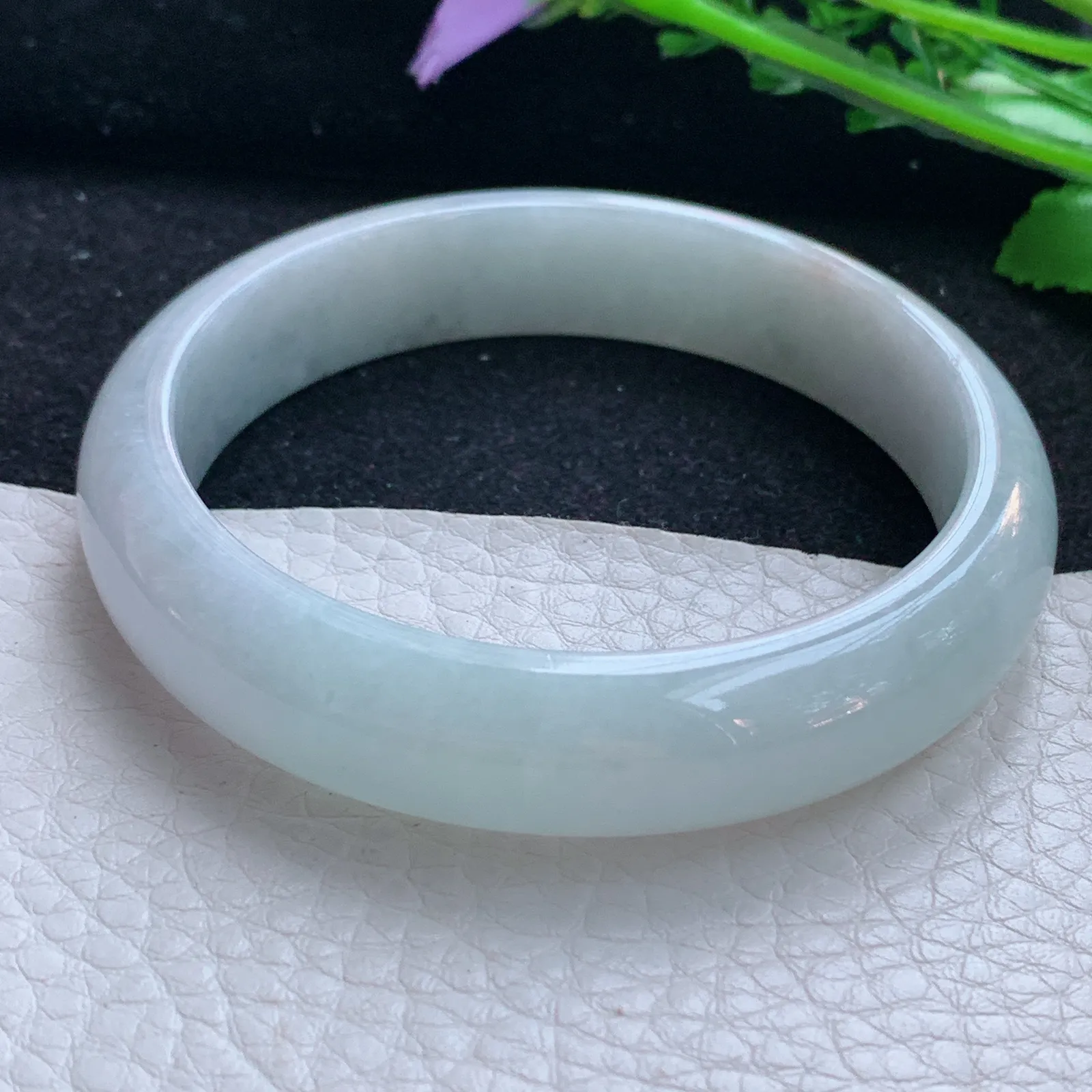 zjf自然光57*13.5*7.3平安镯 缅甸翡翠a货玉手镯清新宽边玉手环