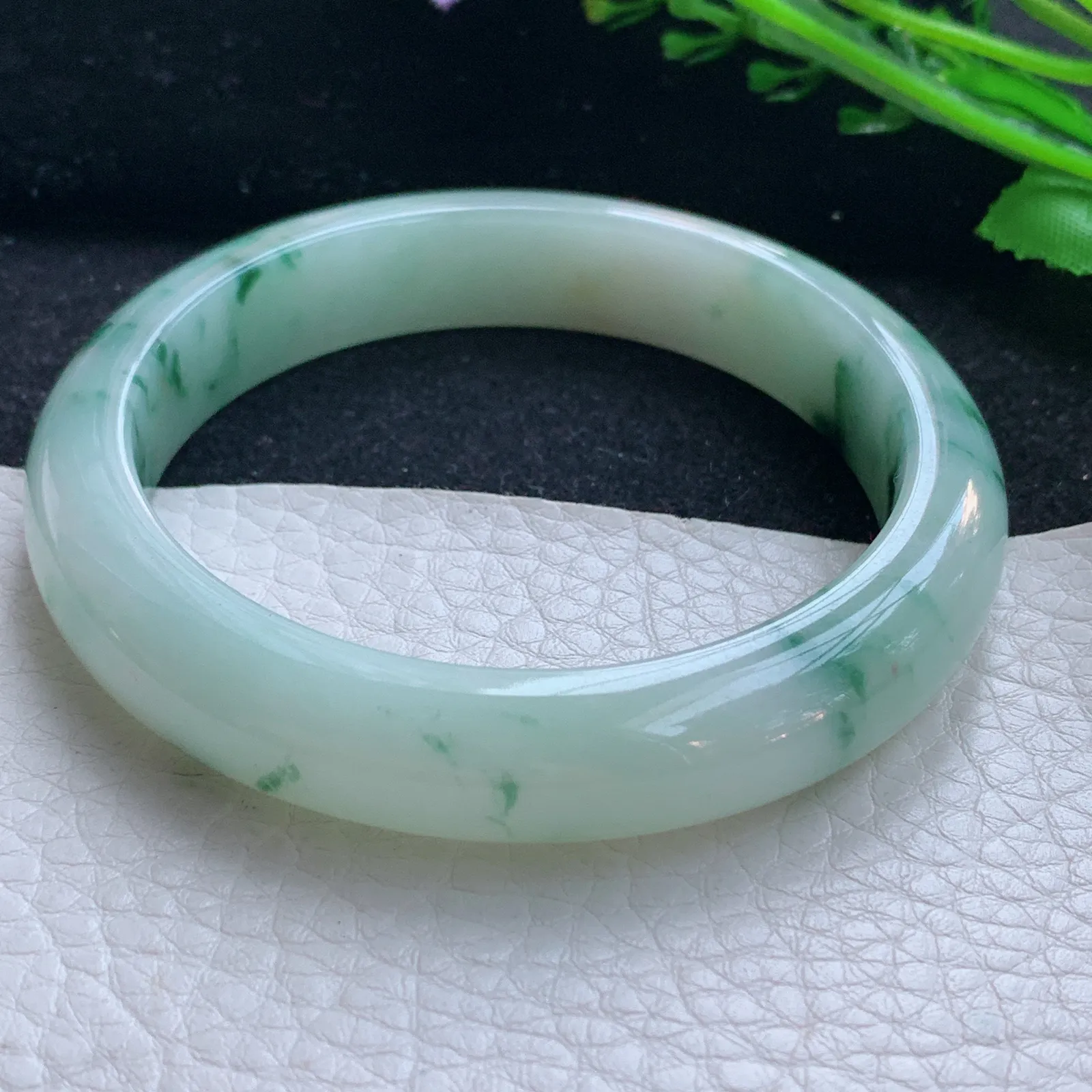 hy自然光58*12.3*8.5平安镯 缅甸翡翠a货玉手镯飘花宽边玉手环