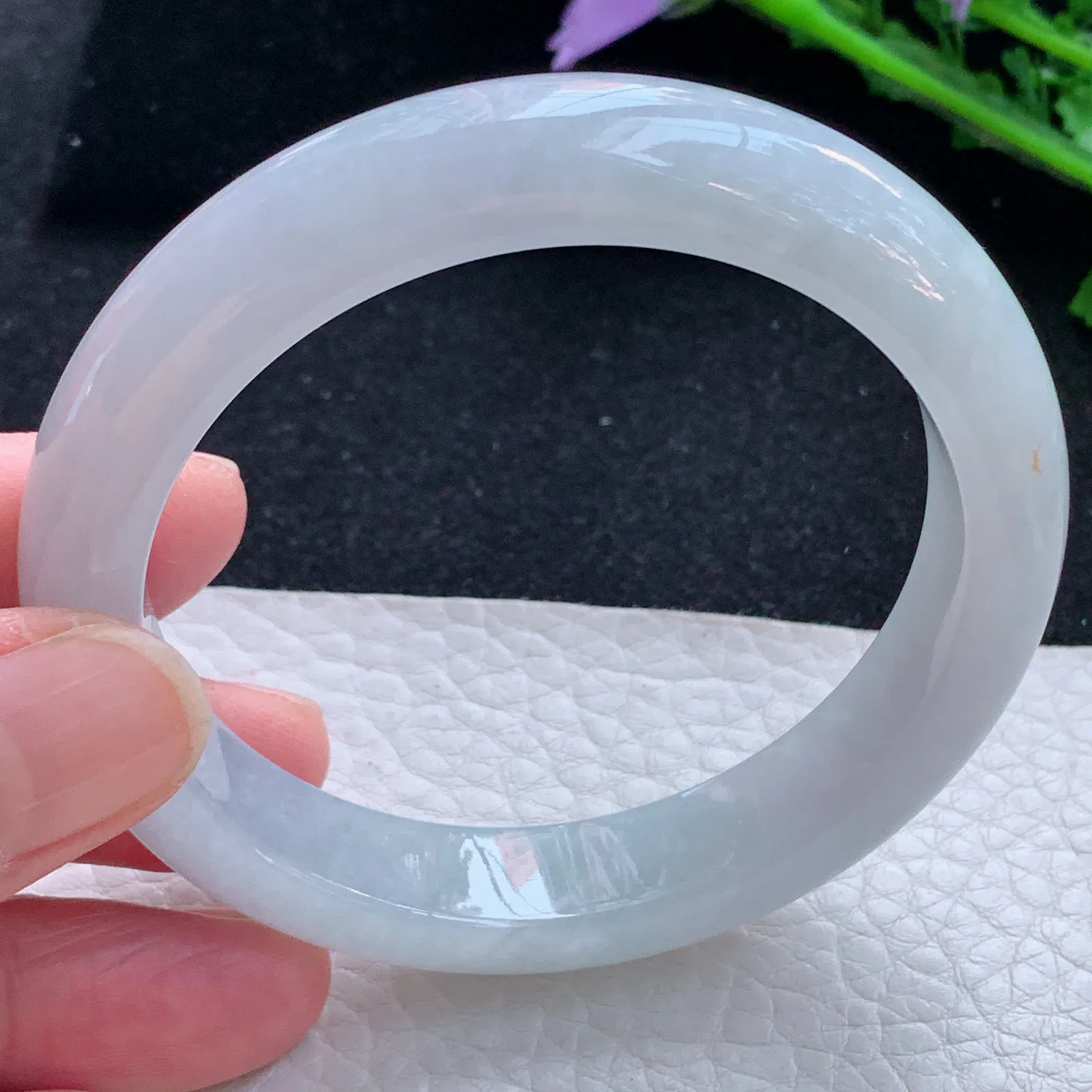 hf自然光55.5*11.8*8.2平安镯 缅甸翡翠a货玉手镯白月光纯纯宽边玉手环