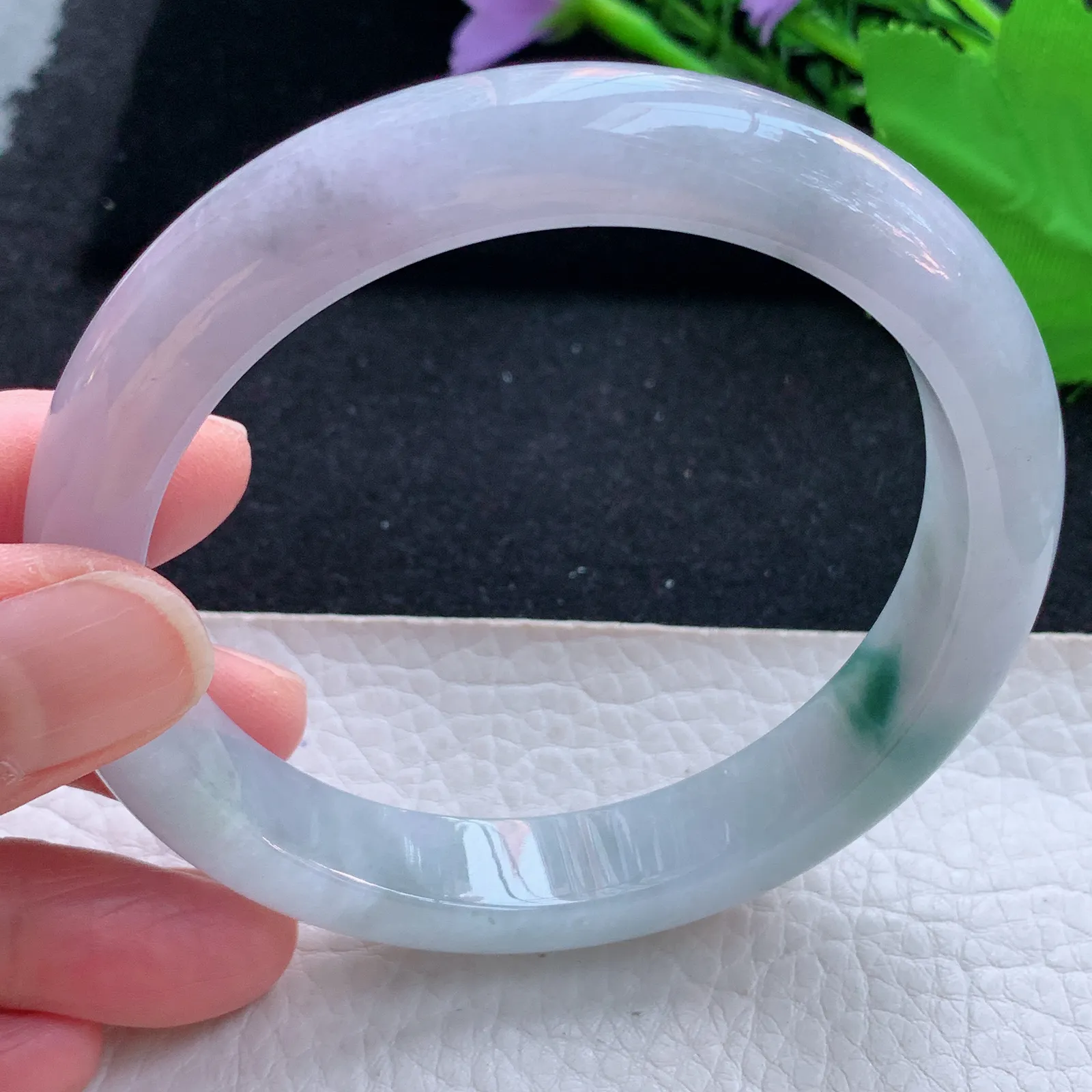 ll大圈口60.5*12*9平安镯 缅甸翡翠a货玉手镯飘花大气宽边玉手环