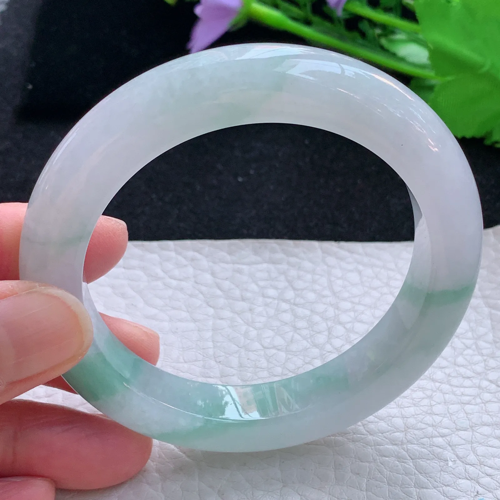 xc自然光56.5*11.5*9.8平安镯 缅甸翡翠a货玉手镯飘花厚装宽边玉手环