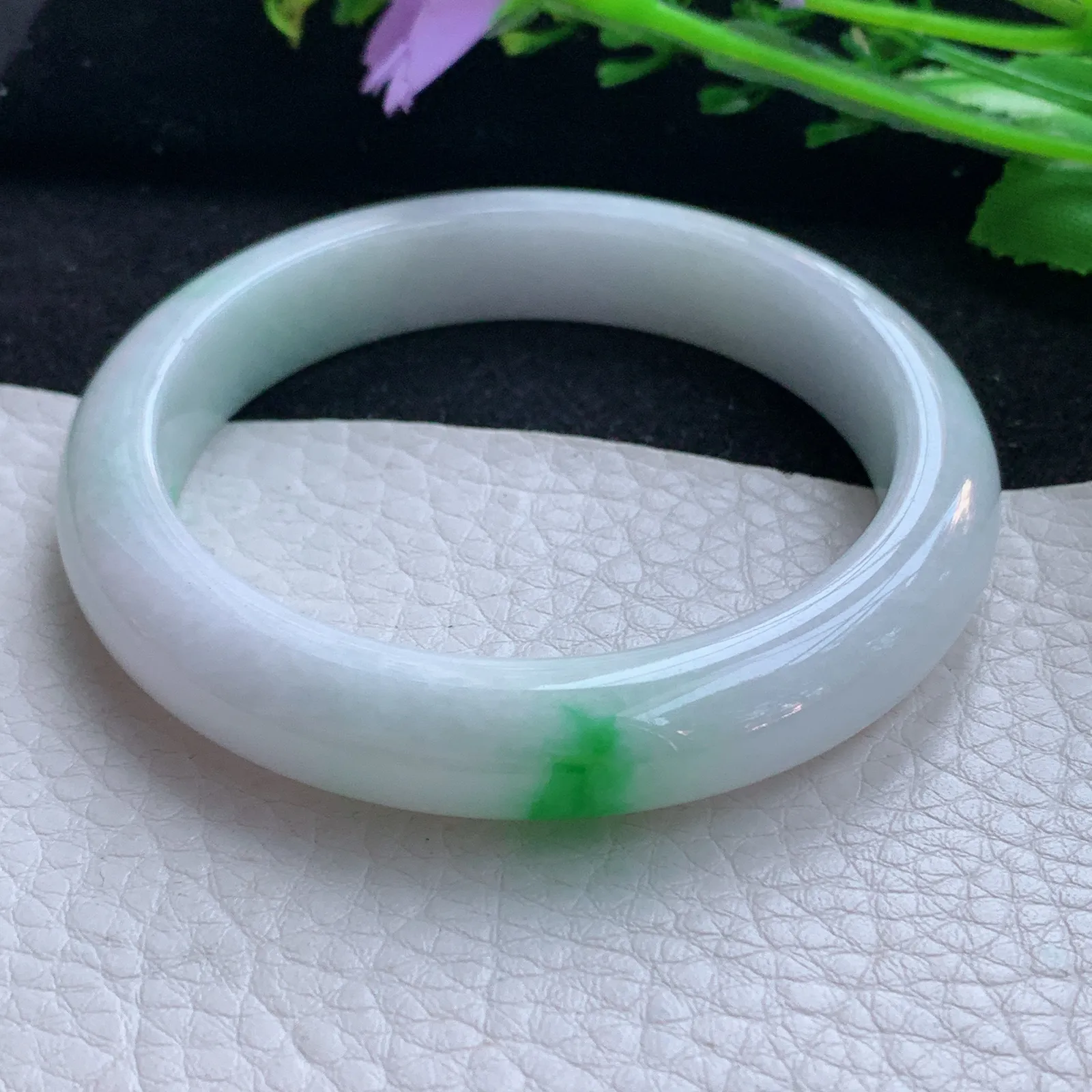 yh自然光55*11.3*8平安镯 翡翠a货玉手镯飘阳绿玉手环 美人镯